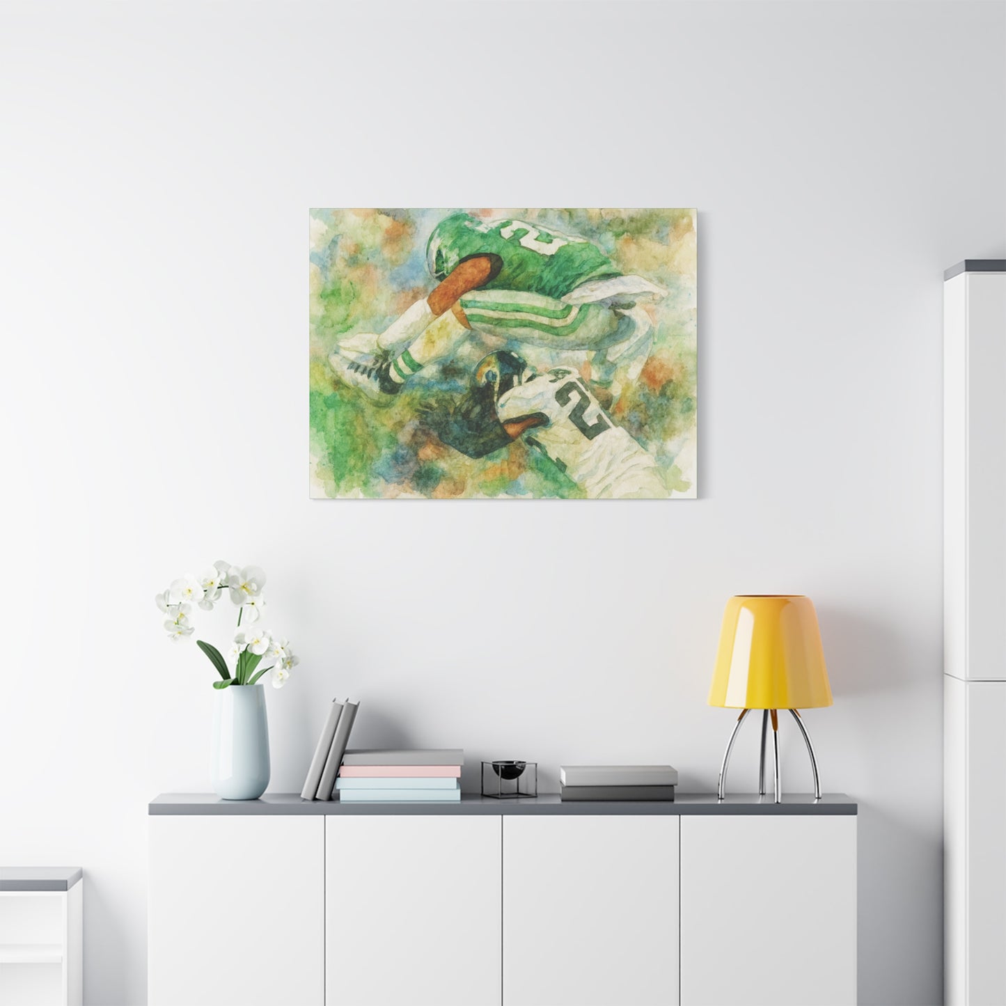 Saquon Barkley Backwards Hurdle Watercolor Canvas | Philadelphia Eagles Football Wall Art Print on 1.25"  Canvas | Game Day Fan Cave Gift