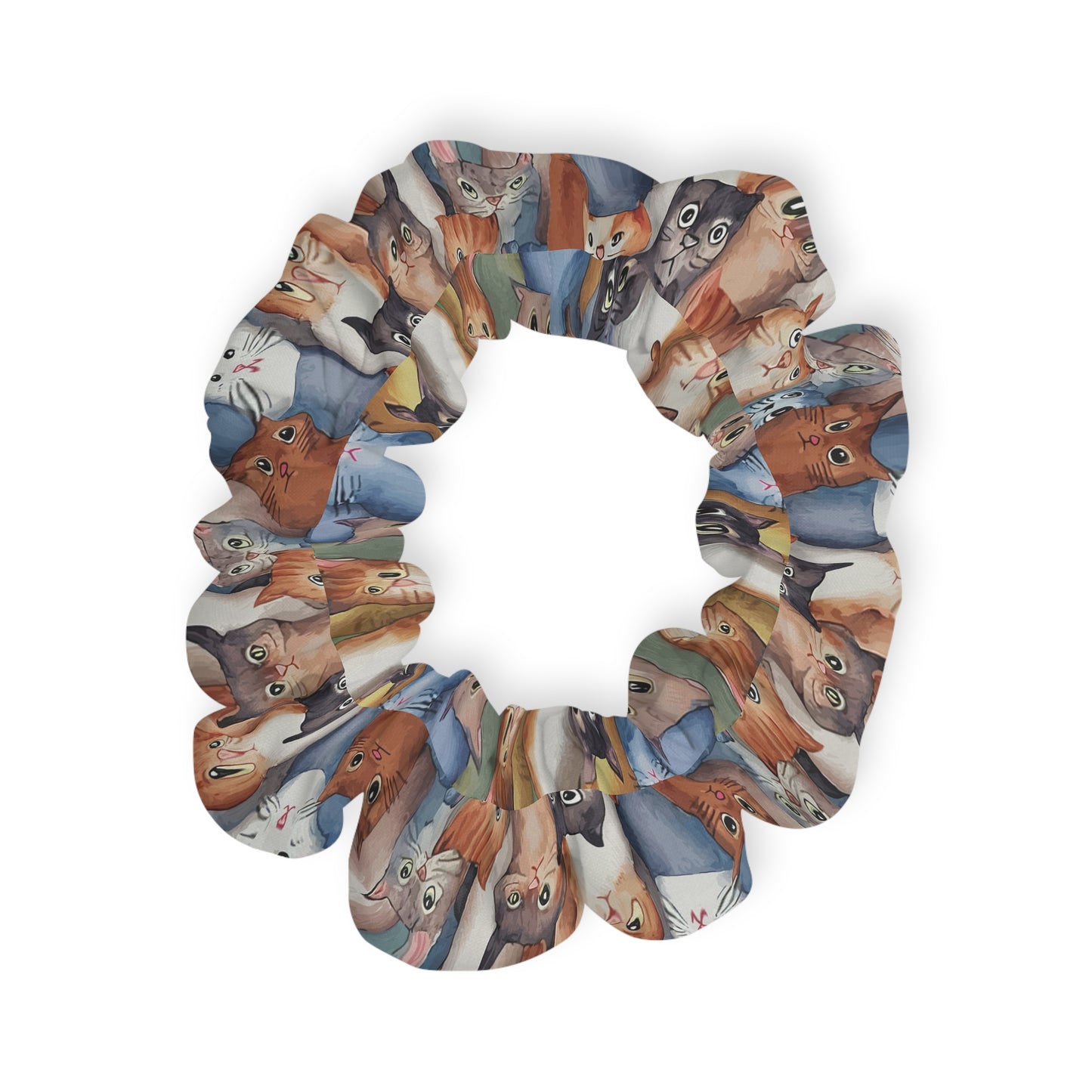 Cute Cat Scrunchie | Watercolor Cats Hair Tie | Whimsical Cat Pattern Hair Accessory | Pet Lover Gift