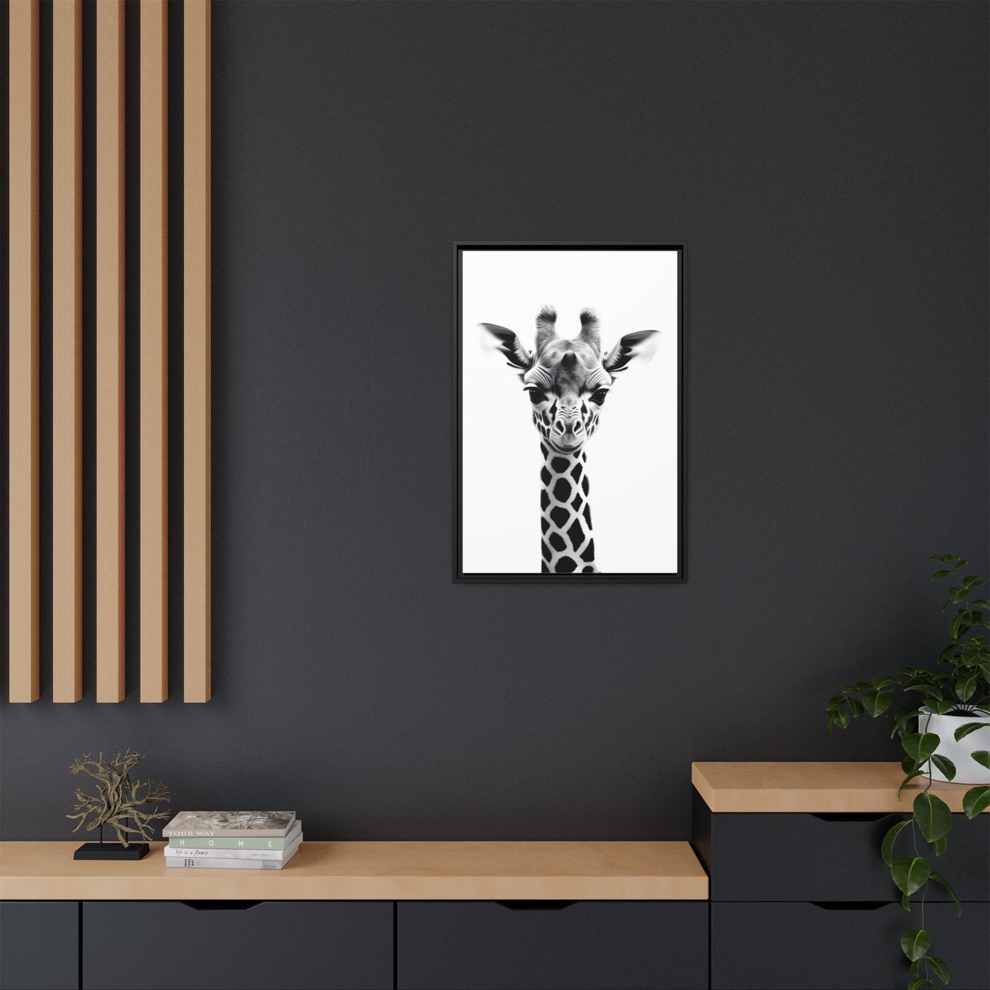 Baby Giraffe Wall Art Black & White Wildlife Photography Print, Cute Giraffe Lover Gift