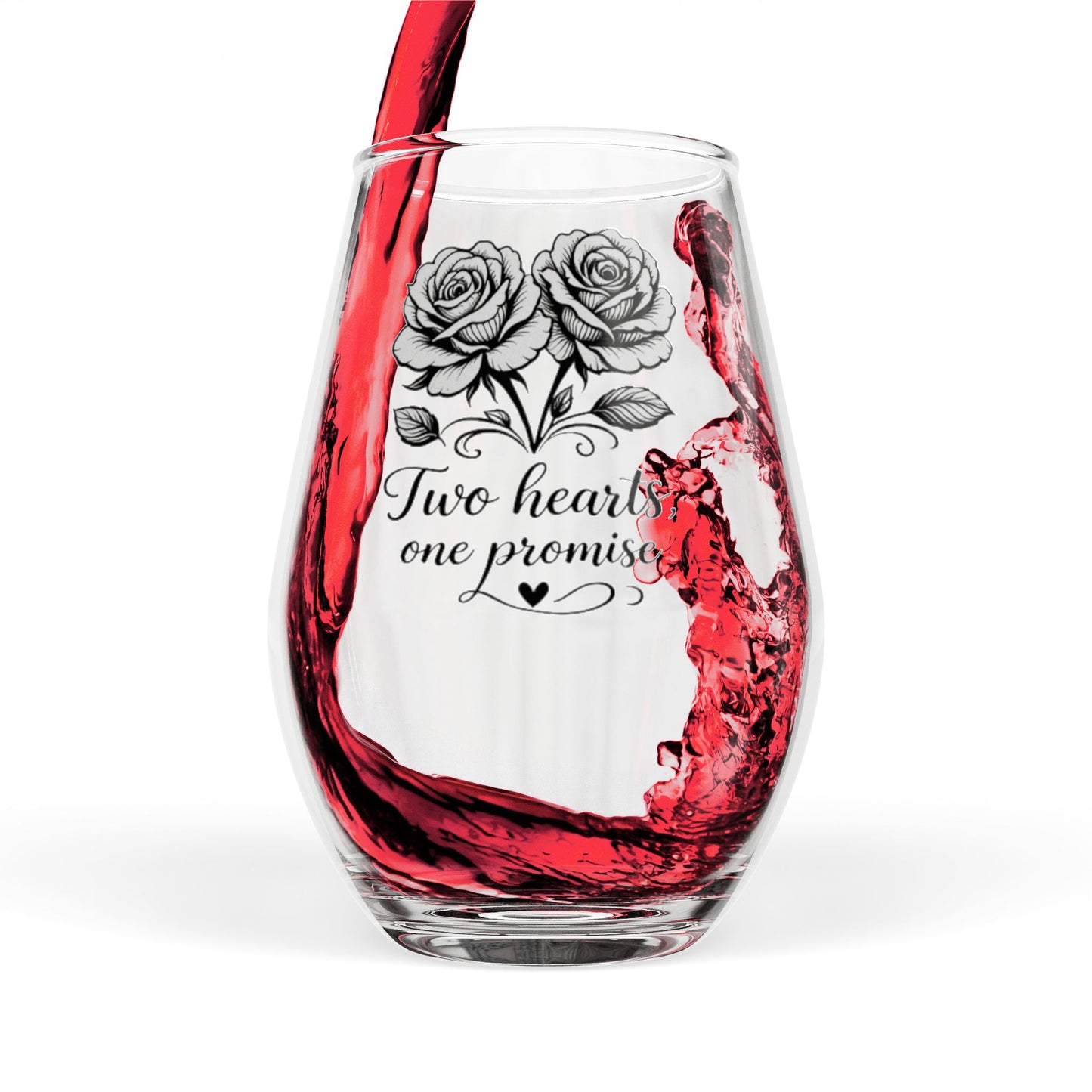 Two Hearts One Promise Stemless Wine Glass | Wedding Vow Glass