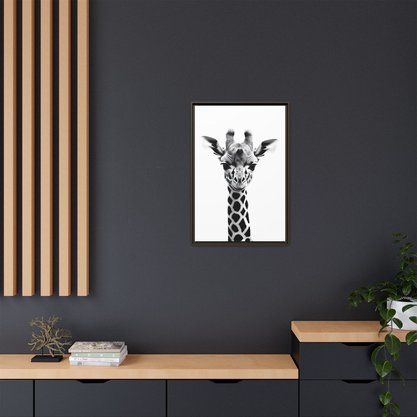 Baby Giraffe Wall Art Black & White Wildlife Photography Print, Cute Giraffe Lover Gift