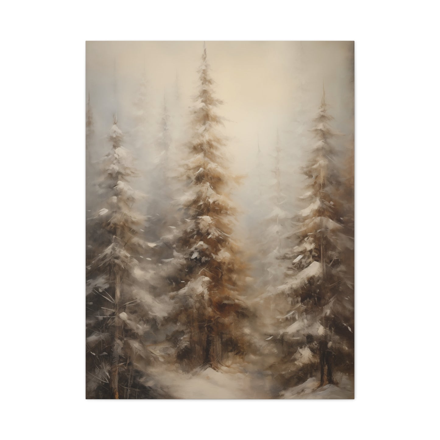 Snowy Pine Forest Winter Canvas Wall Art | Rustic Cabin Decor
