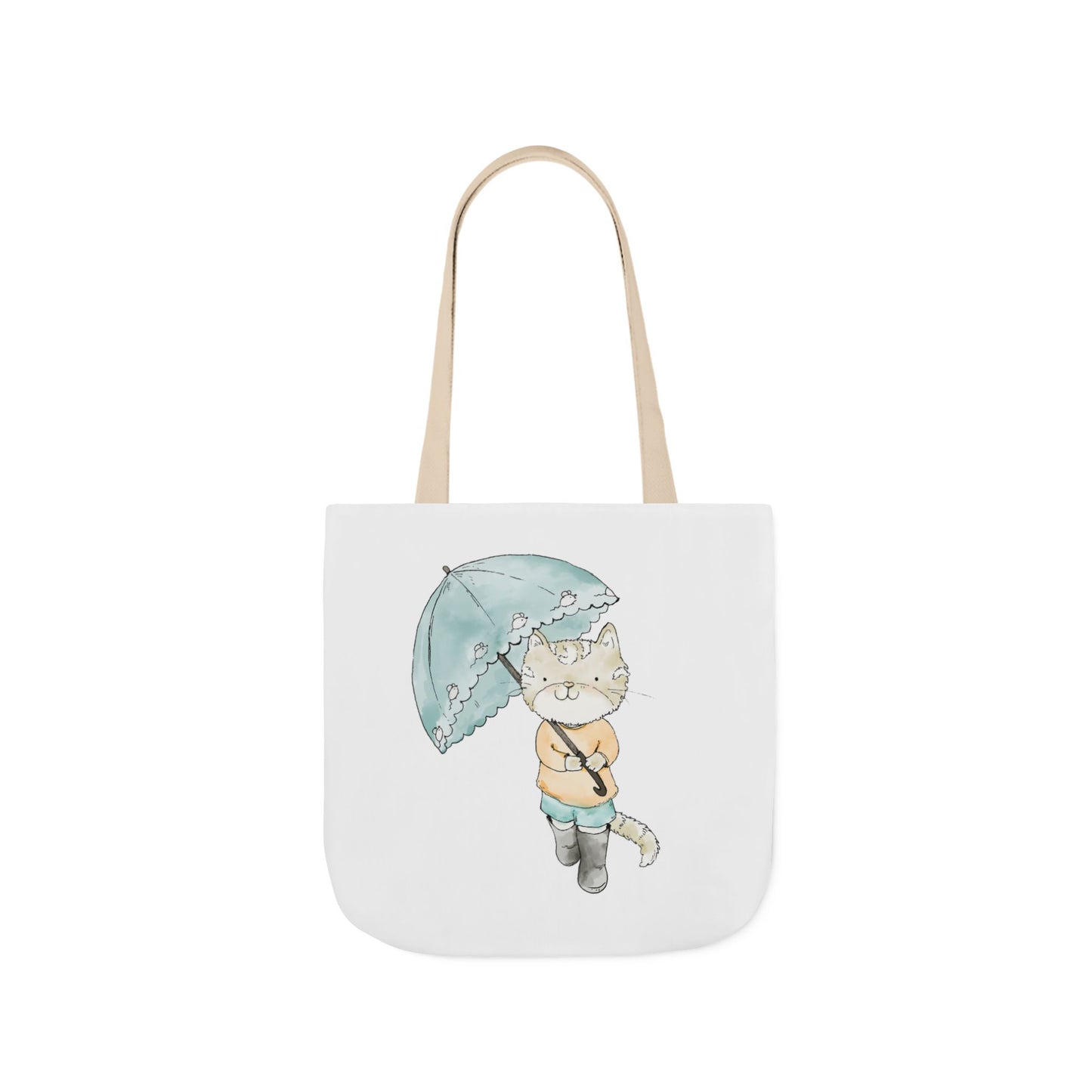 Cat Lover Tote Bag Cute Kitty with Umbrella Rain Boots Cat Lover Eco Tote Bag