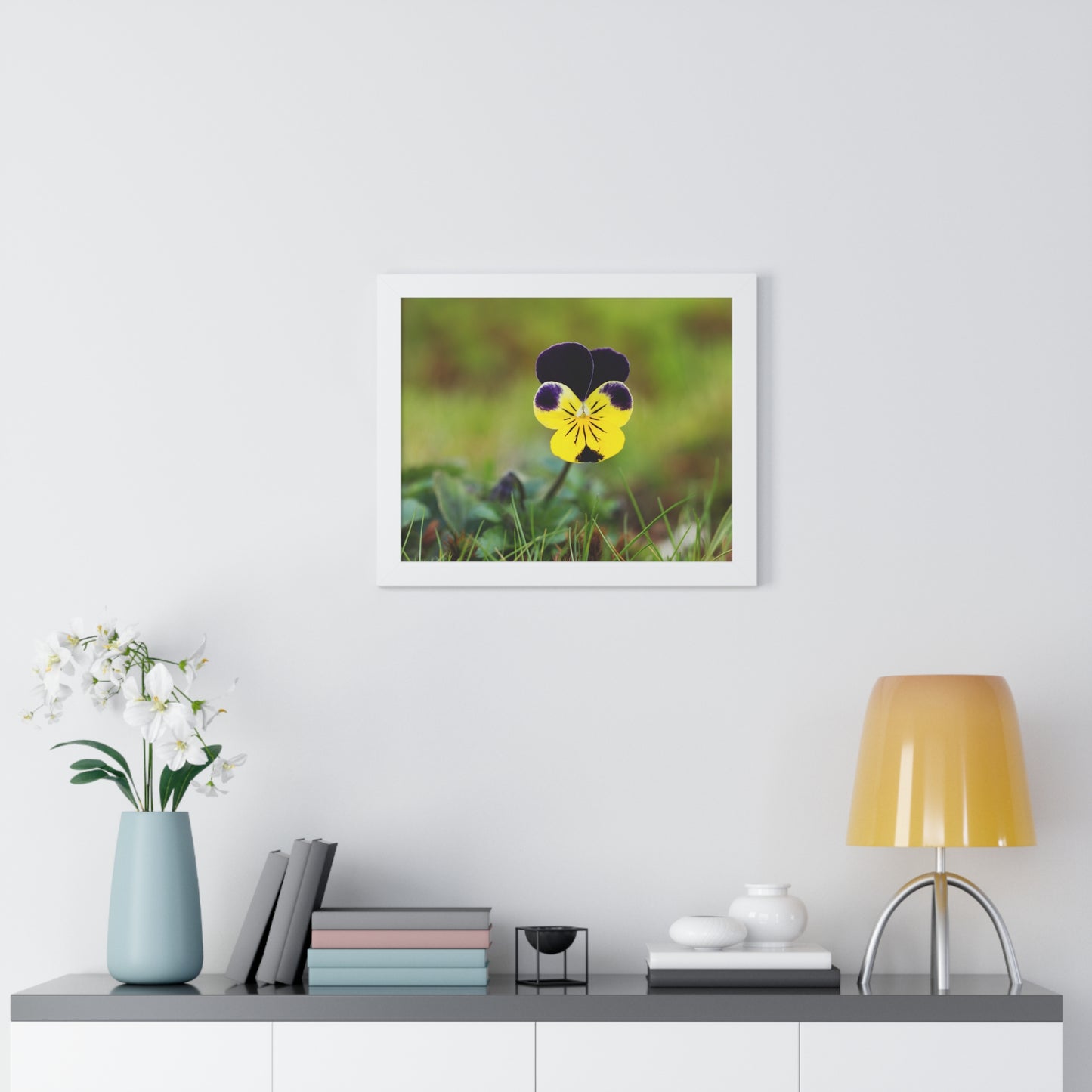 Framed Purple & Yellow Pansy Wall Art Poster | Botanical Floral Wall Decor