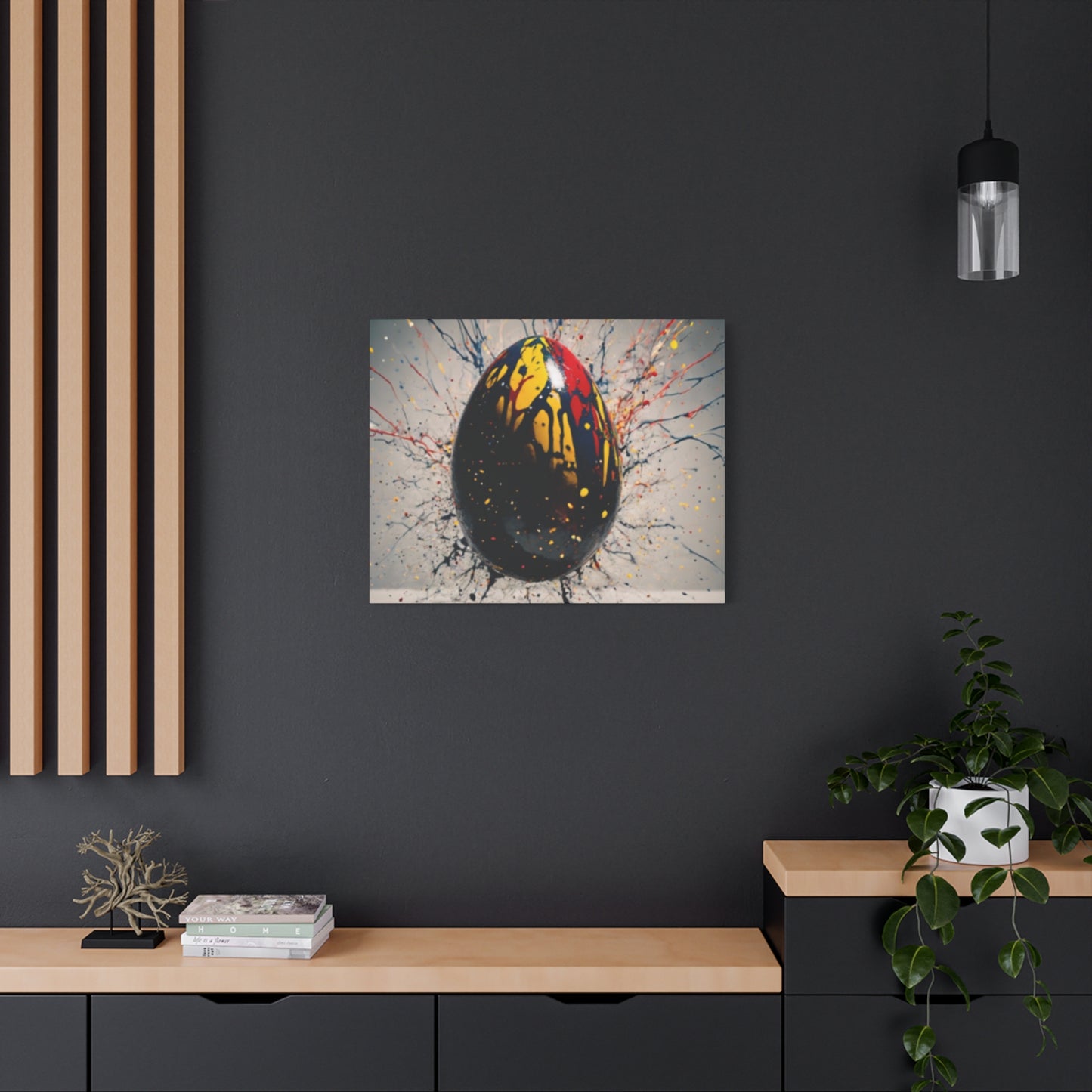 Vibrantly Painted Egg on Canvas | Abstract Paint Splatter Art I Easter Egg Art