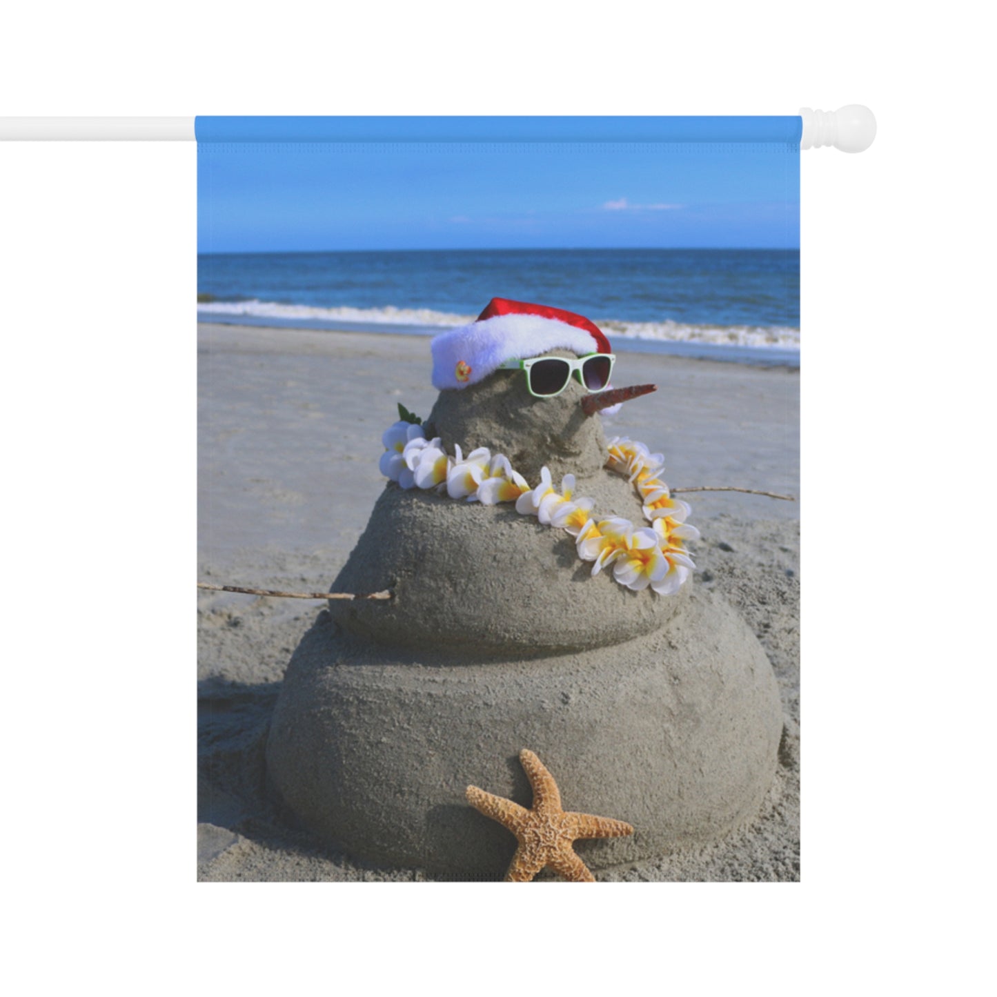 Sand Castle Snowman Garden Flag, Coastal Holiday Decorations, Seaside Holiday Decor