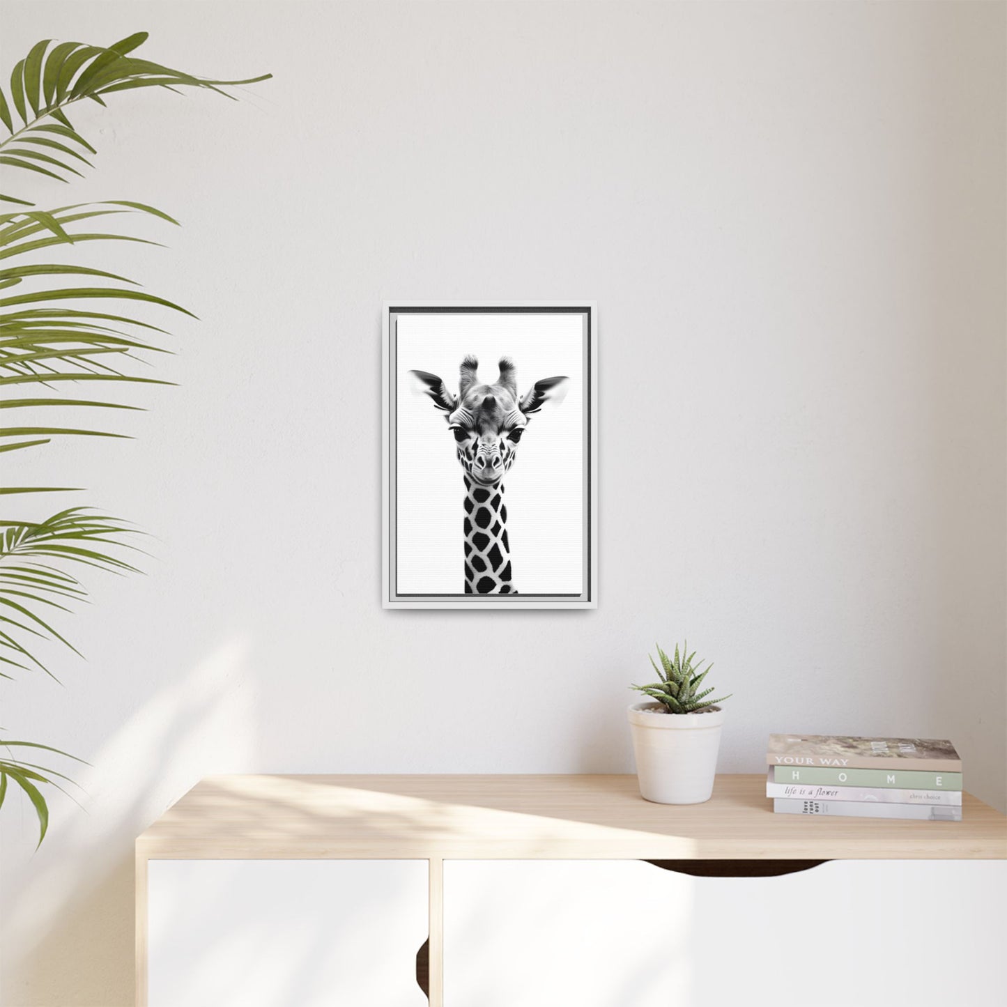 Baby Giraffe Wall Art Black & White Wildlife Photography Print, Cute Giraffe Lover Gift