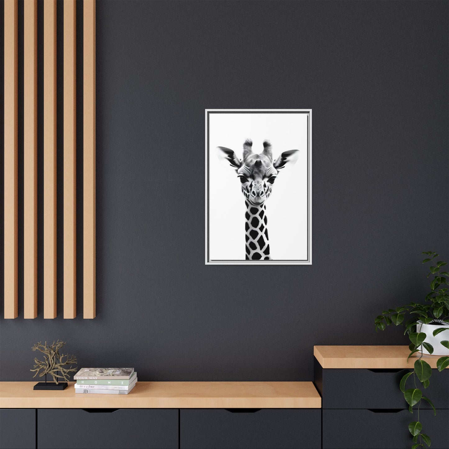 Baby Giraffe Wall Art Black & White Wildlife Photography Print, Cute Giraffe Lover Gift