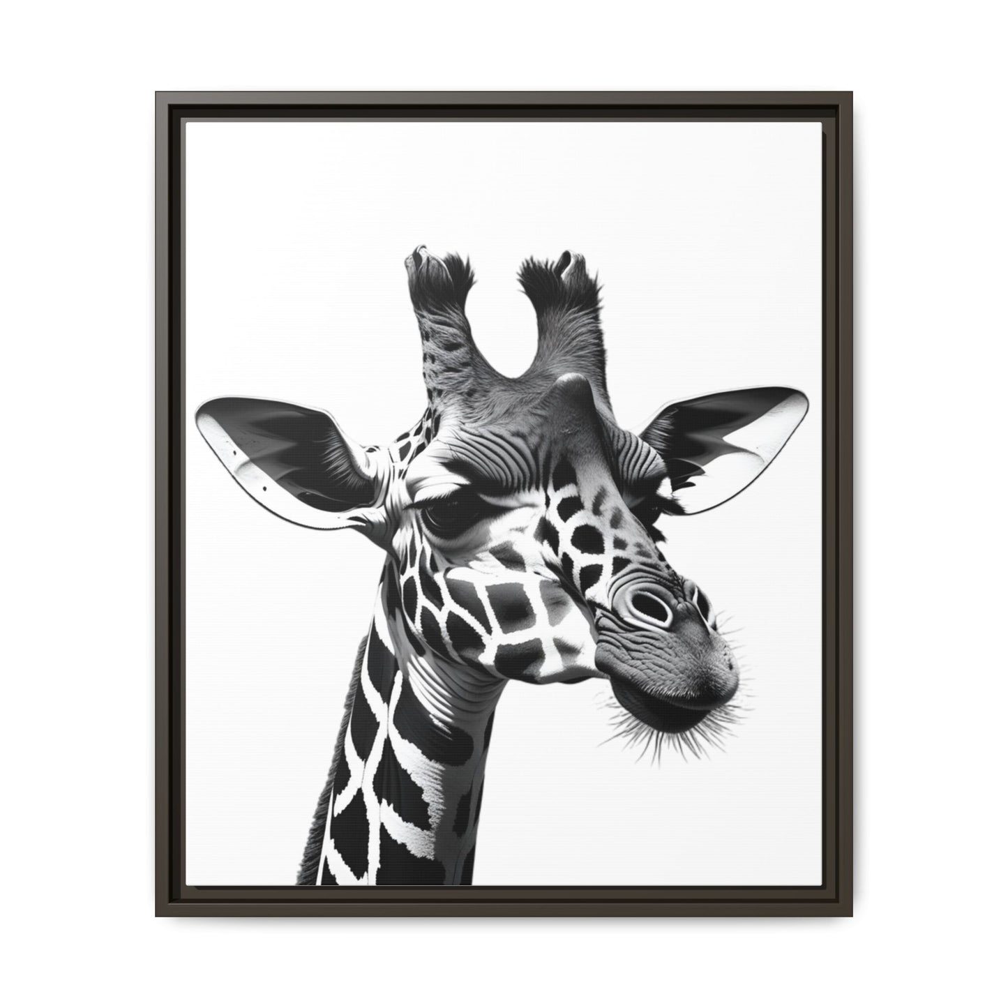 Black and White Giraffe Wall Art – Framed Safari Animal Canvas Print