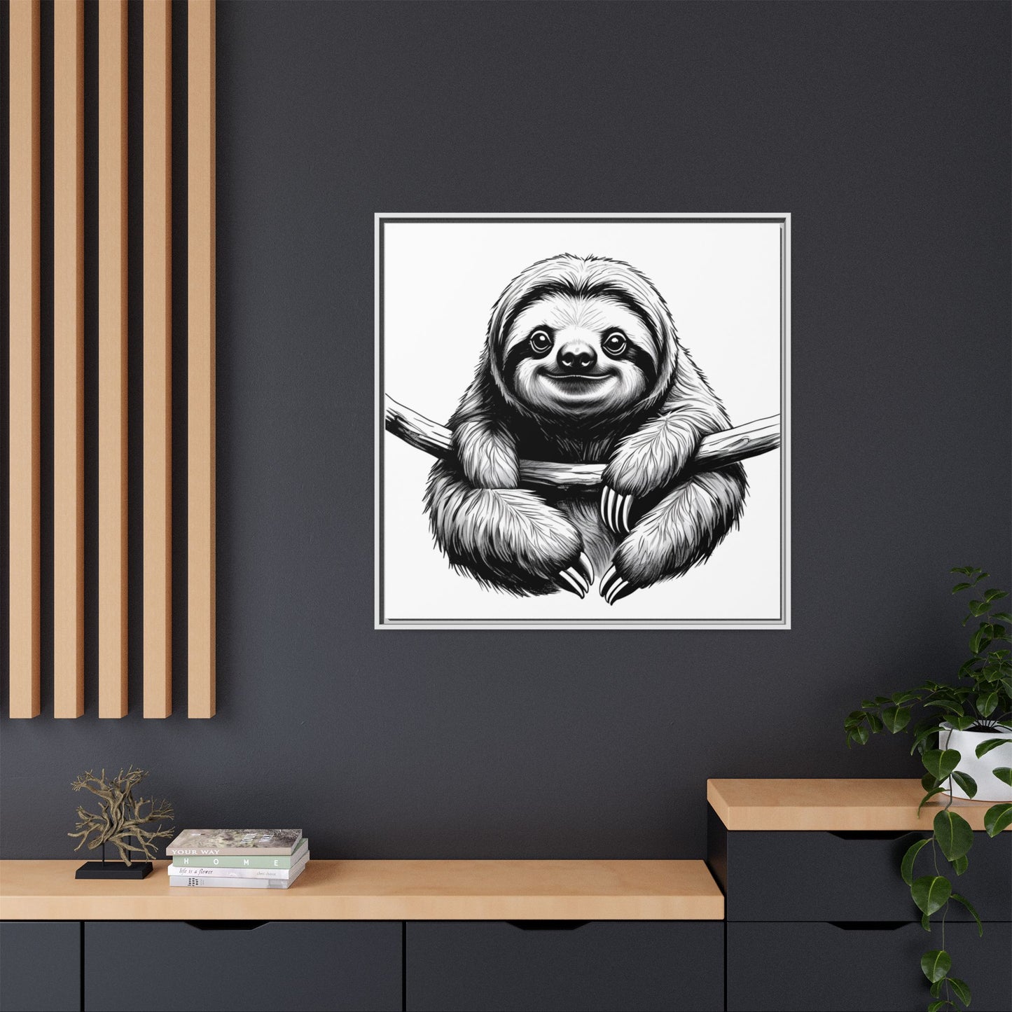 Adorable Sloth Hanging from Tree Branch Black & White Animal Wall Art, Cute Sloth Print, Jungle Theme Nursery Decor, Baby Shower Gift
