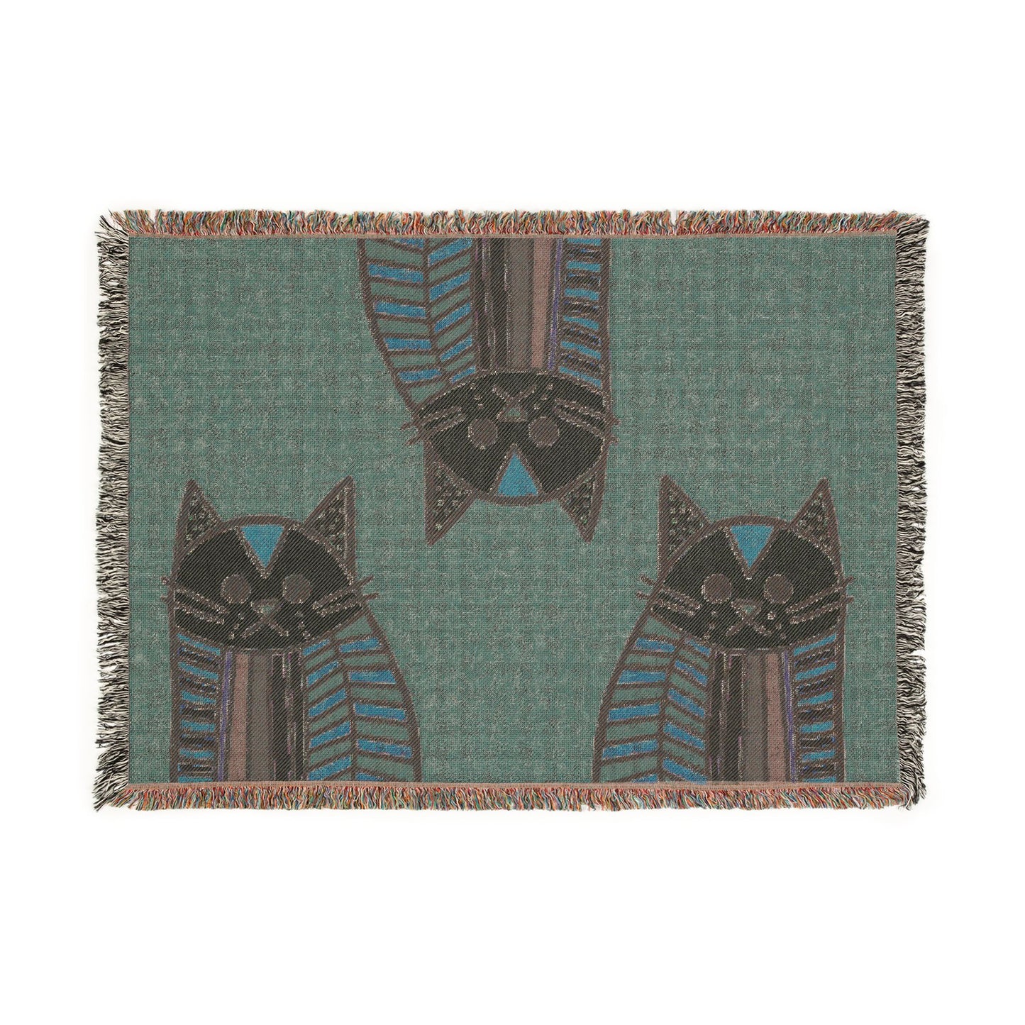 Modern Colorful Cat Woven Blanket – Whimsical Boho Throw for Cat Lovers