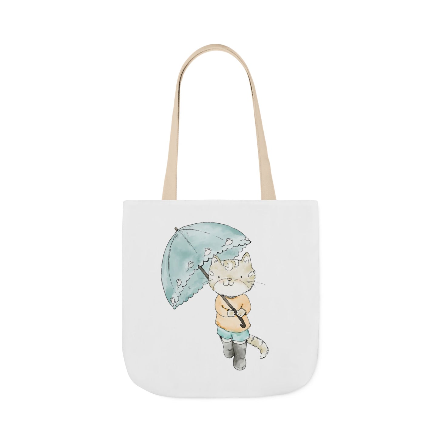 Cat Lover Tote Bag Cute Kitty with Umbrella Rain Boots Cat Lover Eco Tote Bag