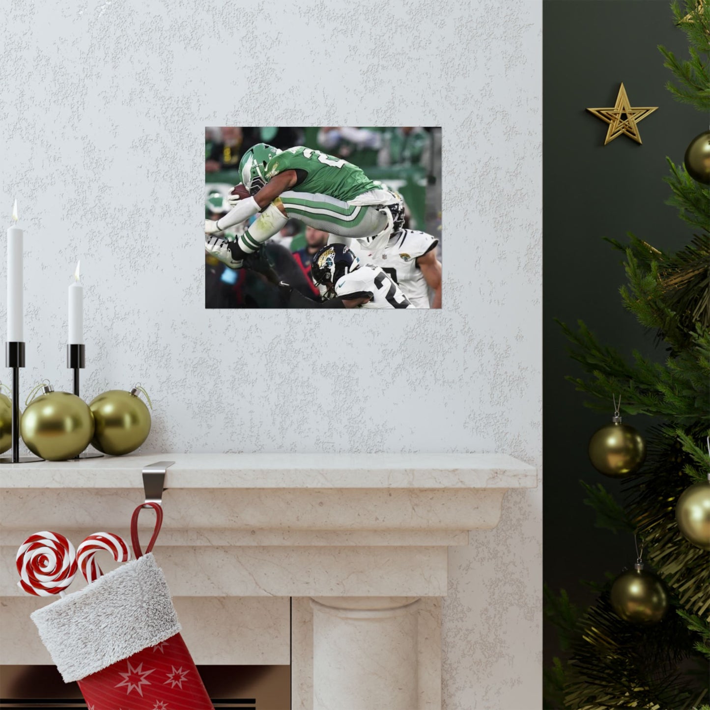 Saquon Barkley Reverse Hurdle Poster for Eagles Fan Cave Matte Horizontal Print Football NFL Gift Wall Art Decor Mantle Decor