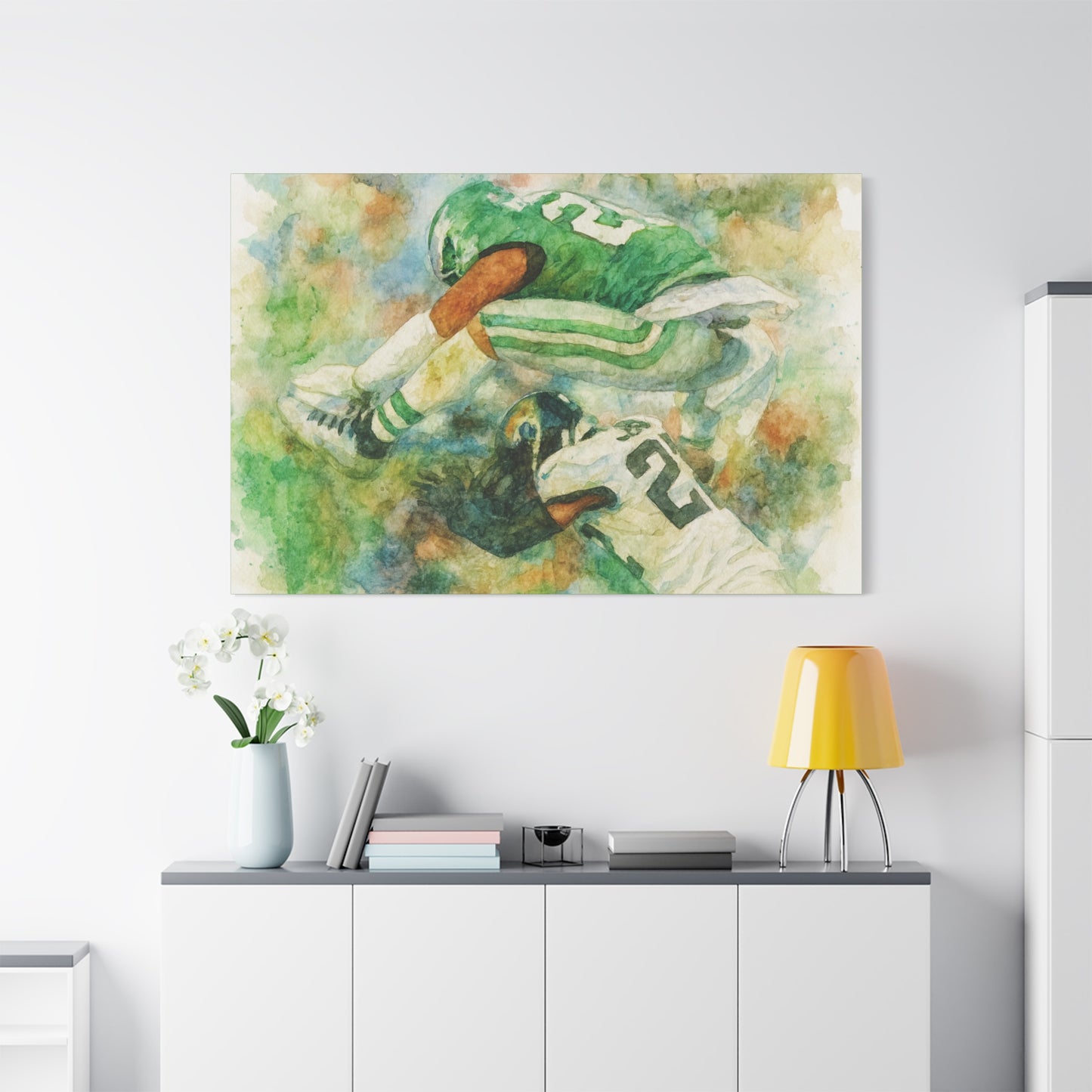 Saquon Barkley Backwards Hurdle Watercolor Canvas | Philadelphia Eagles Football Wall Art Print on 1.25"  Canvas | Game Day Fan Cave Gift