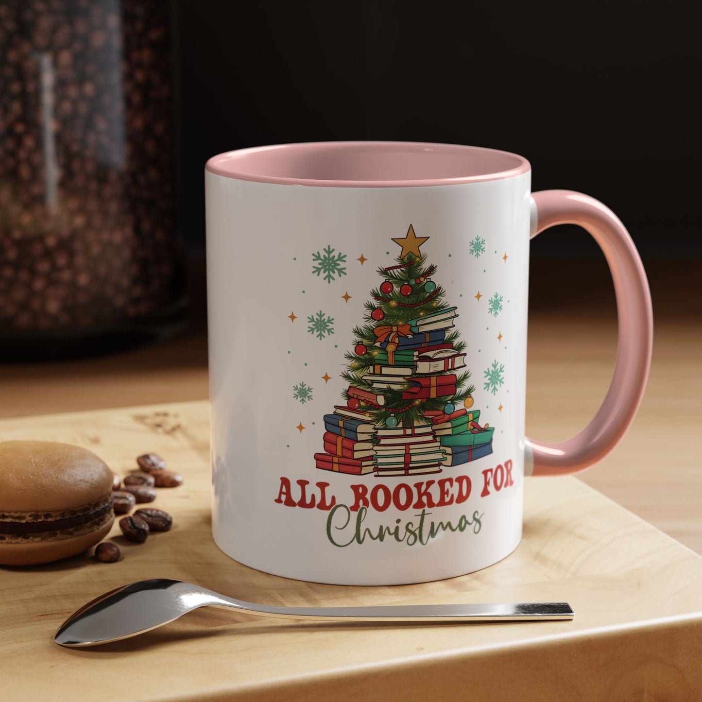 Christmas Booked Coffee Mug (11, 15oz) Holiday Book Lover Gift Festive Reading Mug Xmas Tree Teacher Gift