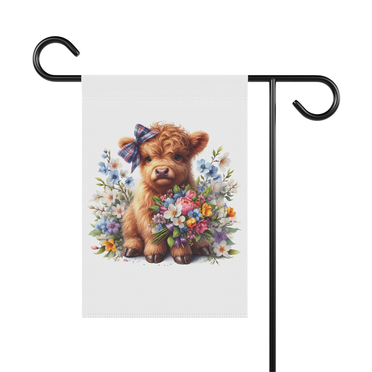 Garden Flag Spring Baby Highland Cow House Flag Pastel Flowers Yard Decoration Outdoor Spring Flag
