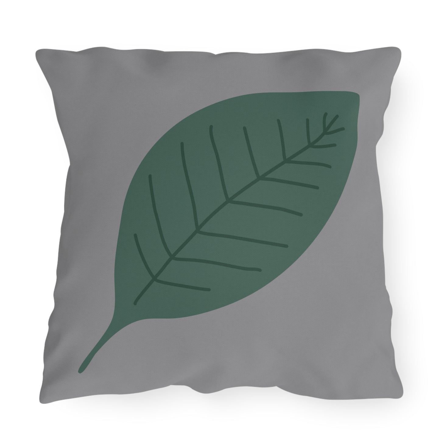 Green Leaf & Grey Outdoor Throw Pillow | Tropical Botanical Patio Cushio