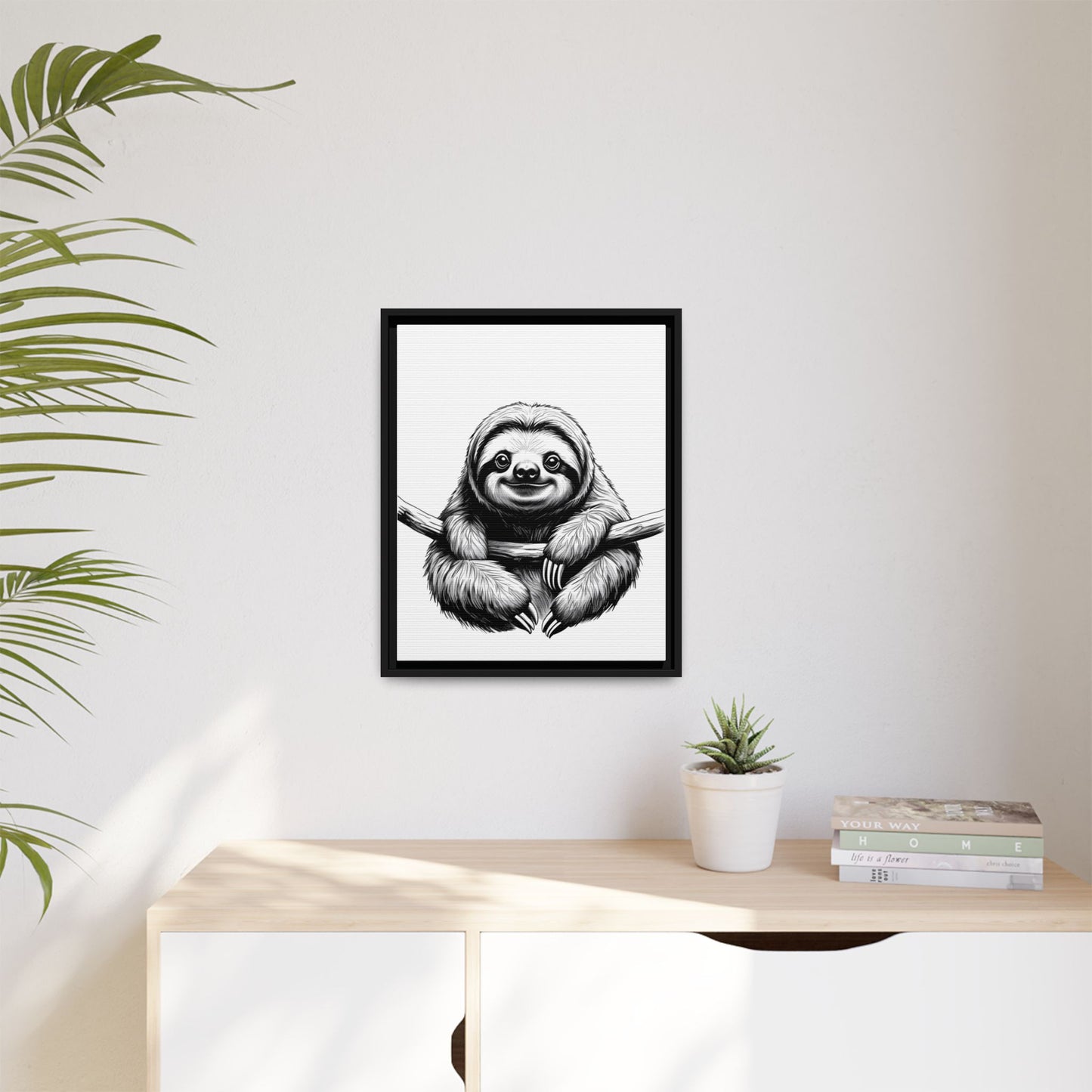 Adorable Sloth Hanging from Tree Branch Black & White Animal Wall Art, Cute Sloth Print, Jungle Theme Nursery Decor, Baby Shower Gift