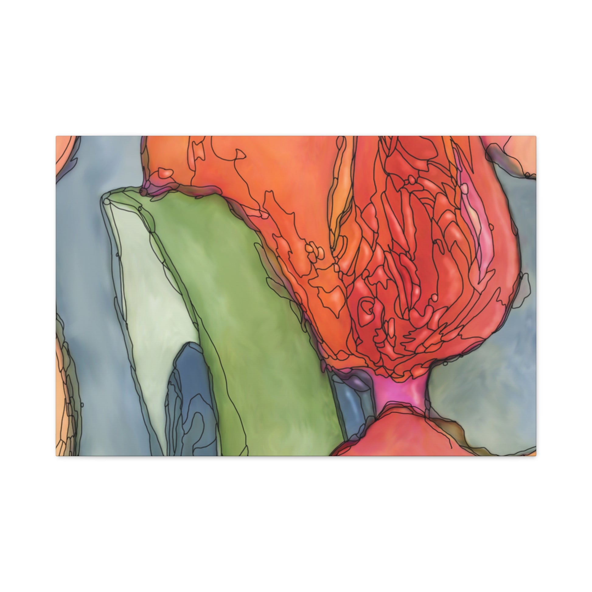 Colorful abstract painting with flowers on a white background