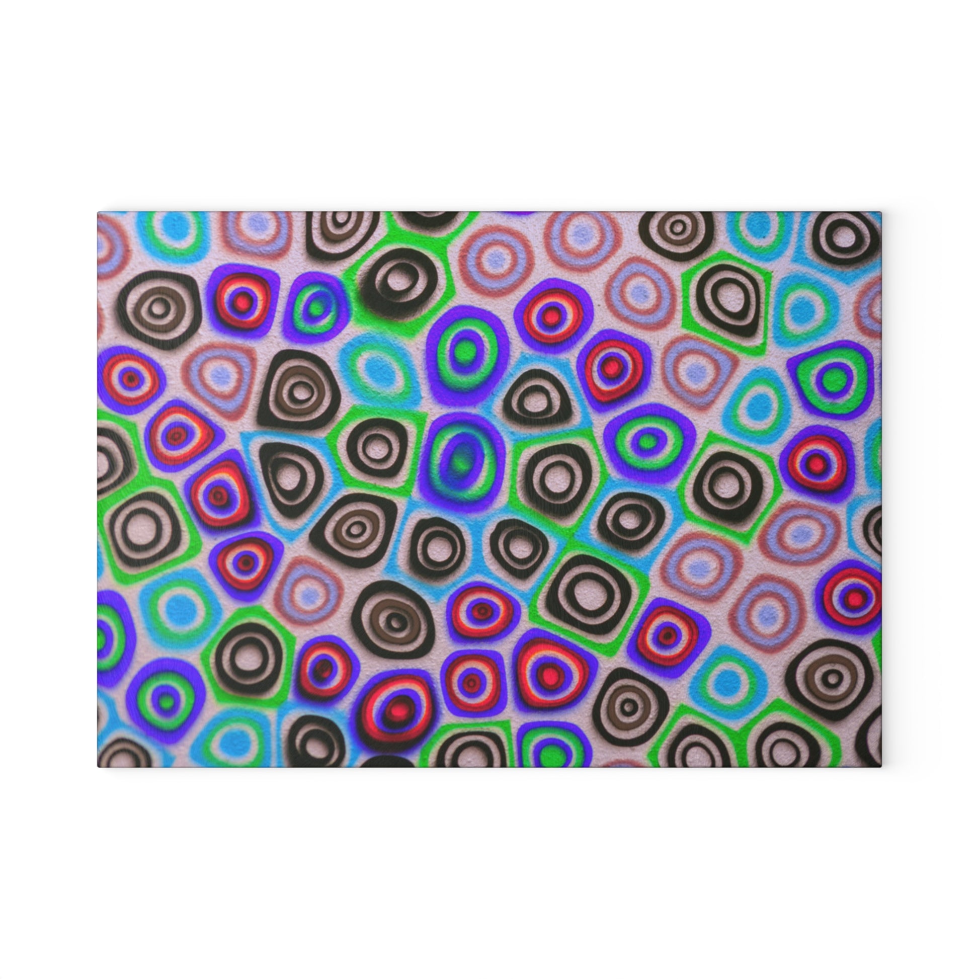 Colorful pattern of concentric circles on a white background