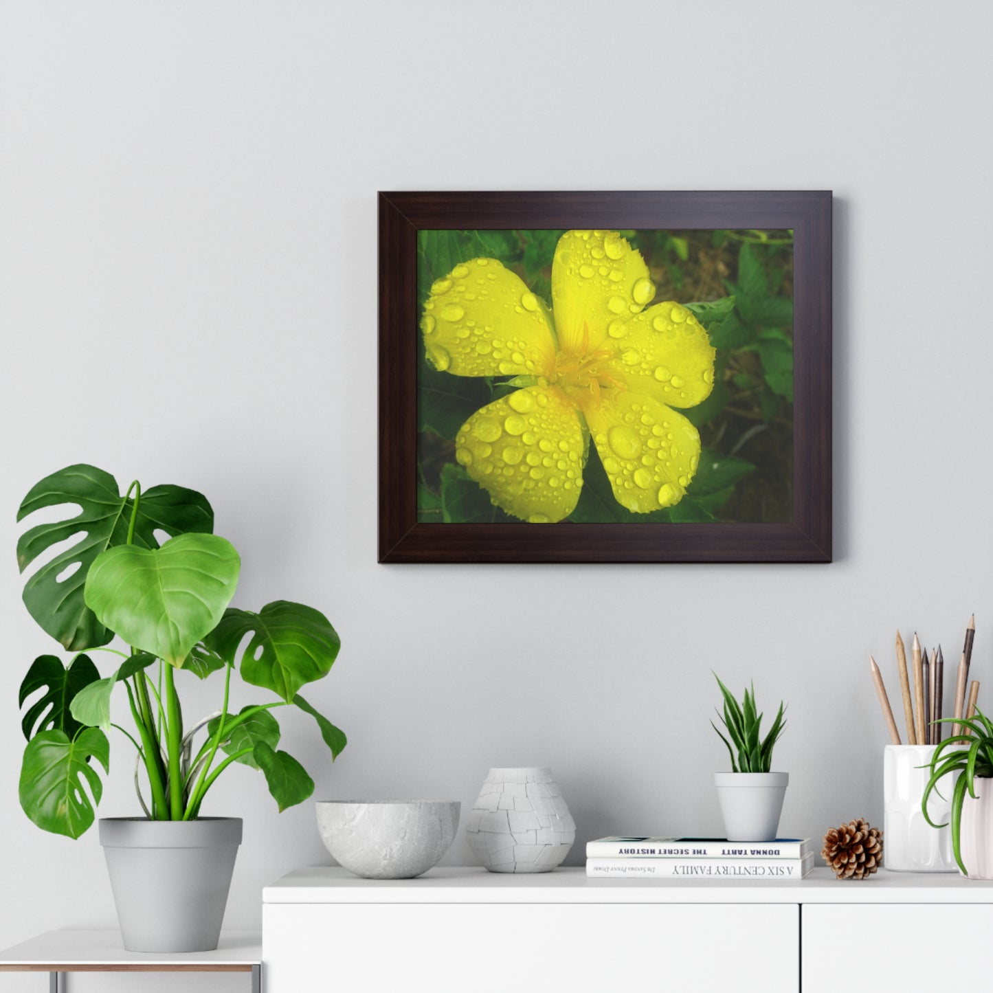 Rain Kissed Yellow Flower Framed Art – Elegant Botanical Wall Decor, Bright Nature Print for Living Room Bedroomift