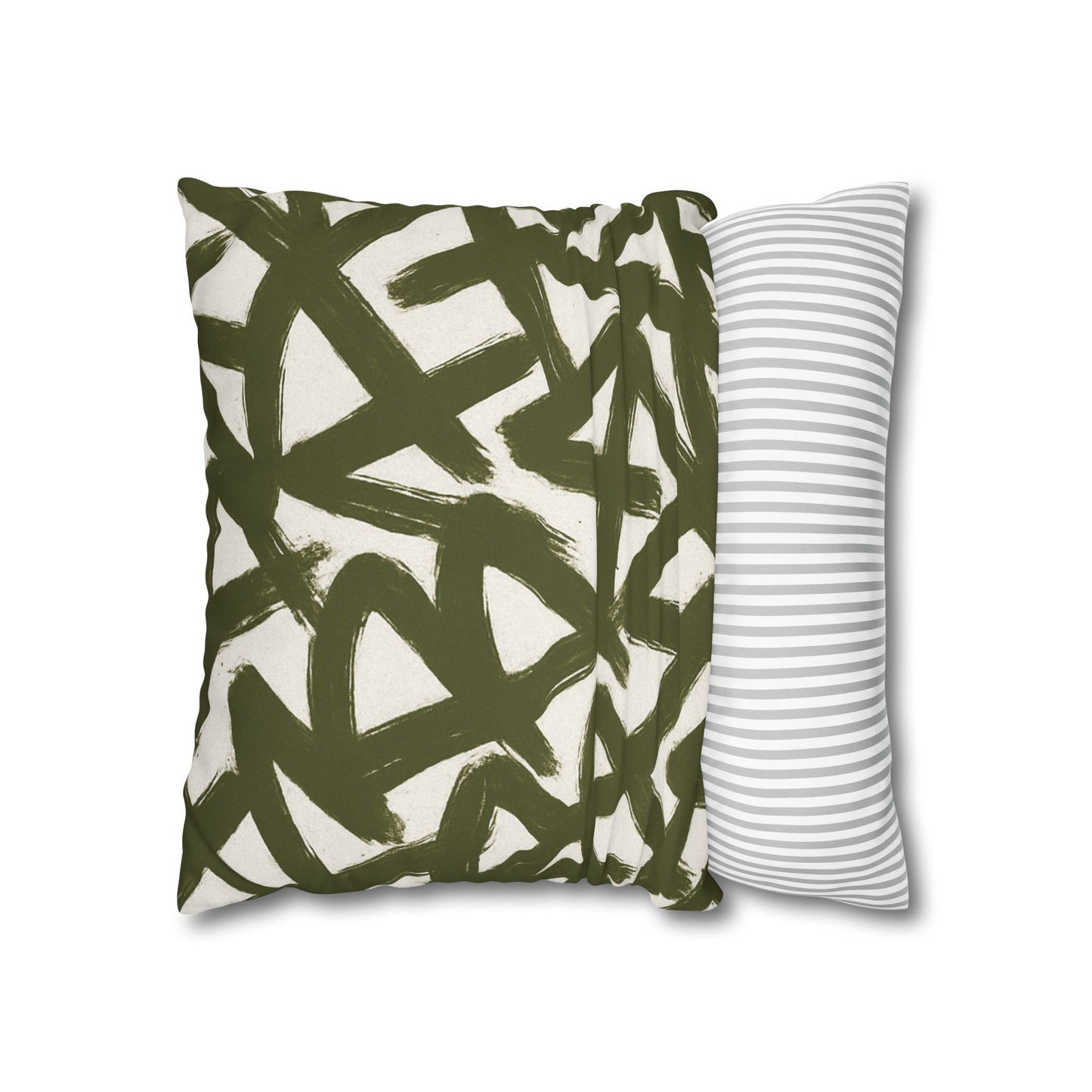 Throw Pillow Cover, Green Graffiti Brush Strokes Square Pillowcase Cover