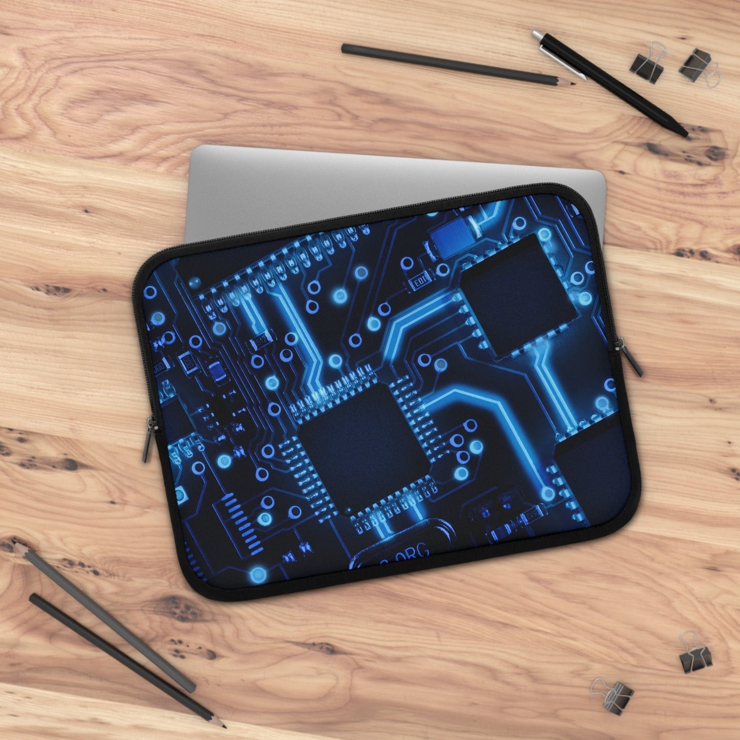 Blue Abstract Laptop Sleeve, Modern Circuit Board Case, Stylish Protective Cover