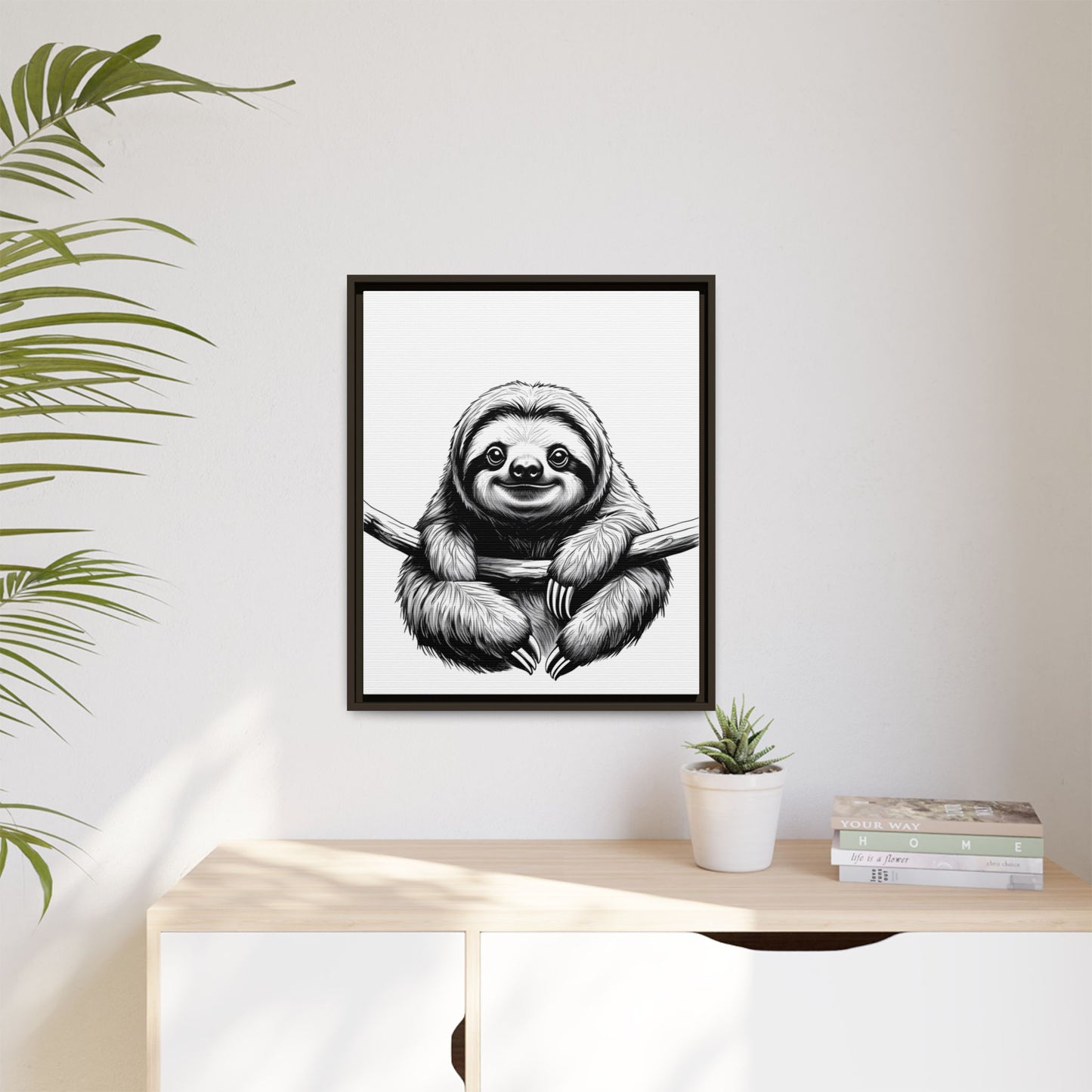 Adorable Sloth Hanging from Tree Branch Black & White Animal Wall Art, Cute Sloth Print, Jungle Theme Nursery Decor, Baby Shower Gift