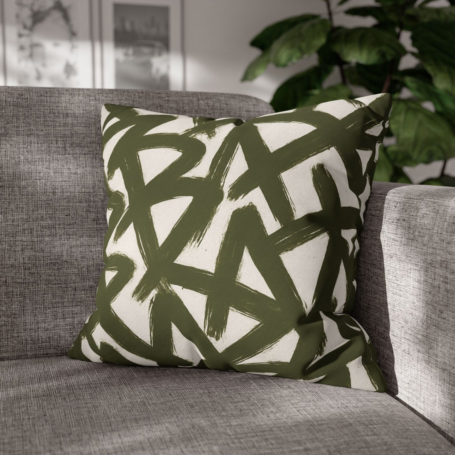 Throw Pillow Cover, Green Graffiti Brush Strokes Square Pillowcase Cover