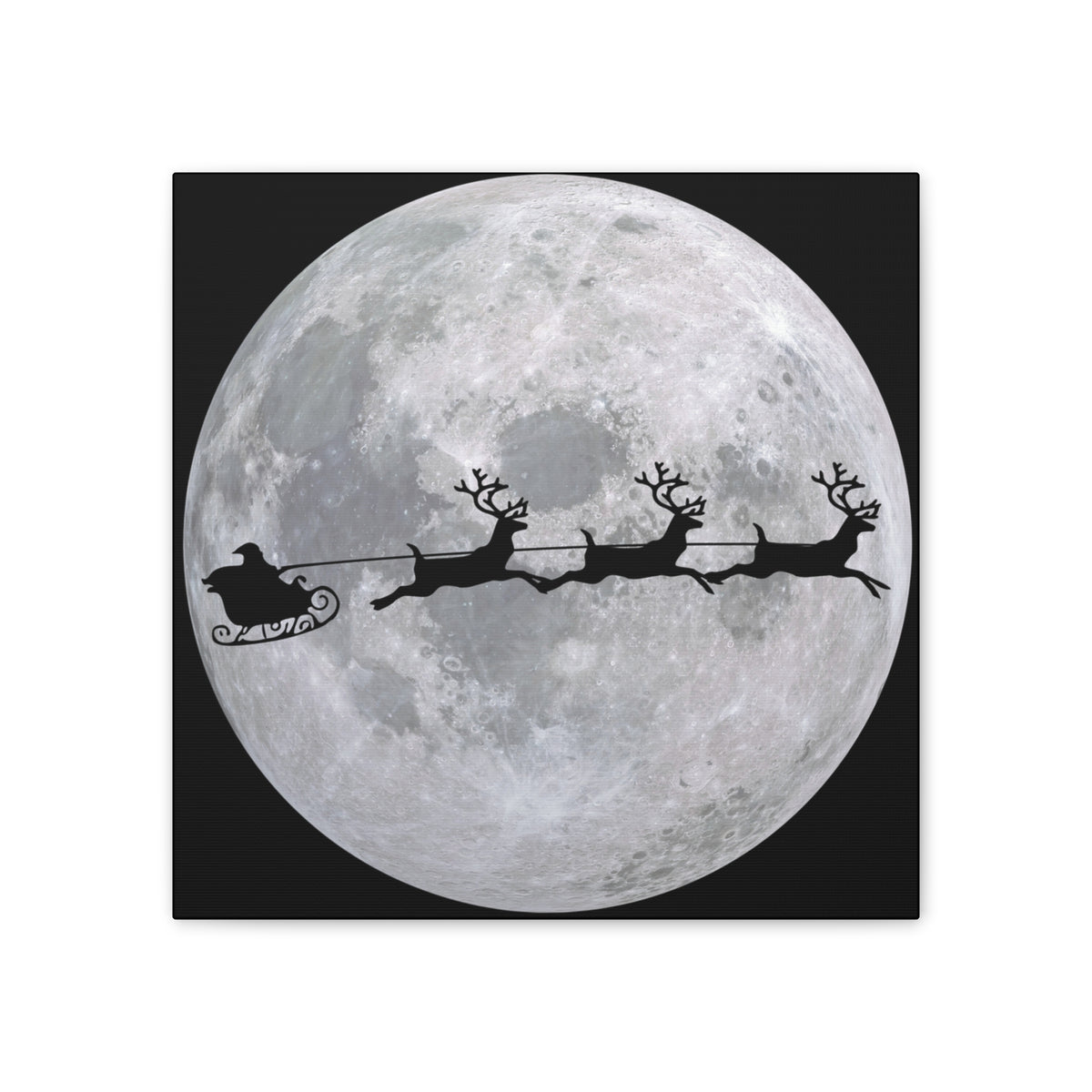 Santa Sleigh Silhouette Canvas - Moonlit Christmas Wall Art