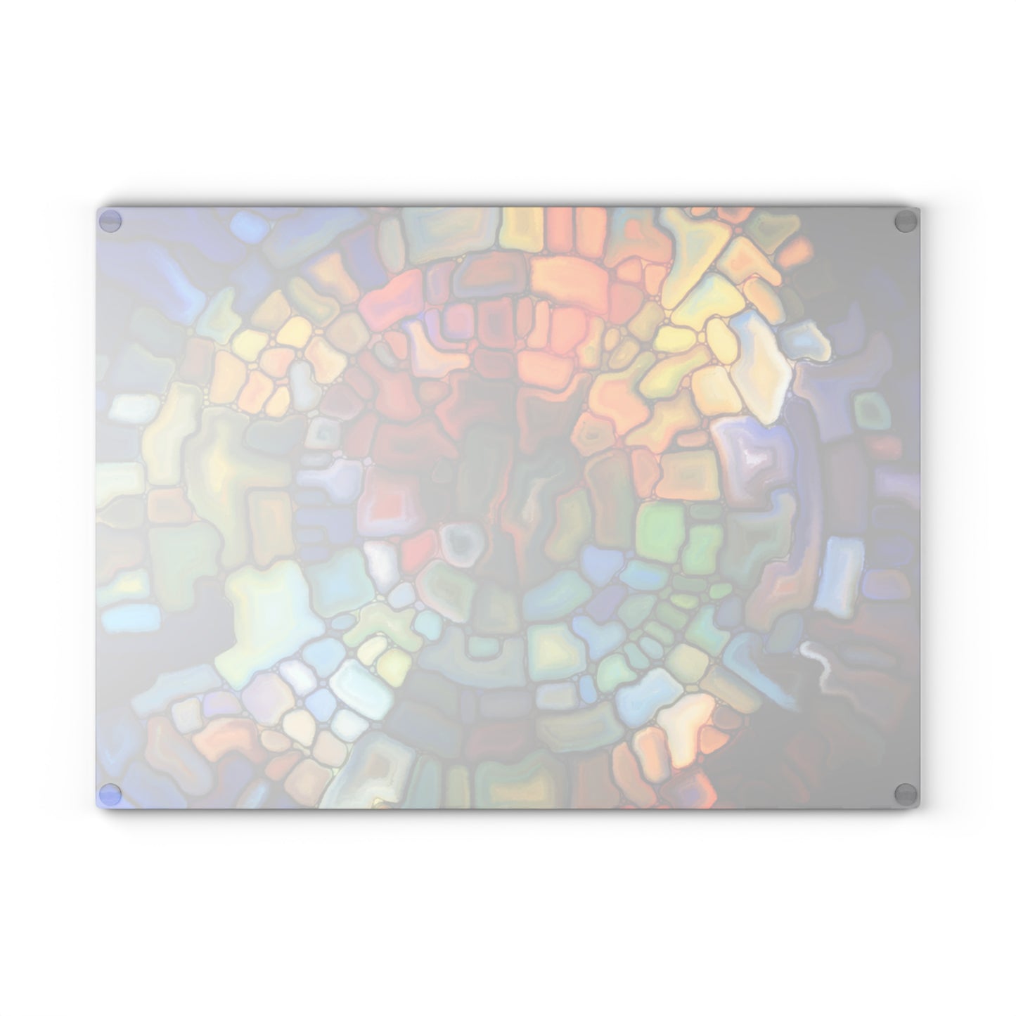 Stained Glass Mosaic Spiral Glass Cutting Board | Colorful Abstract Kitchen Decor