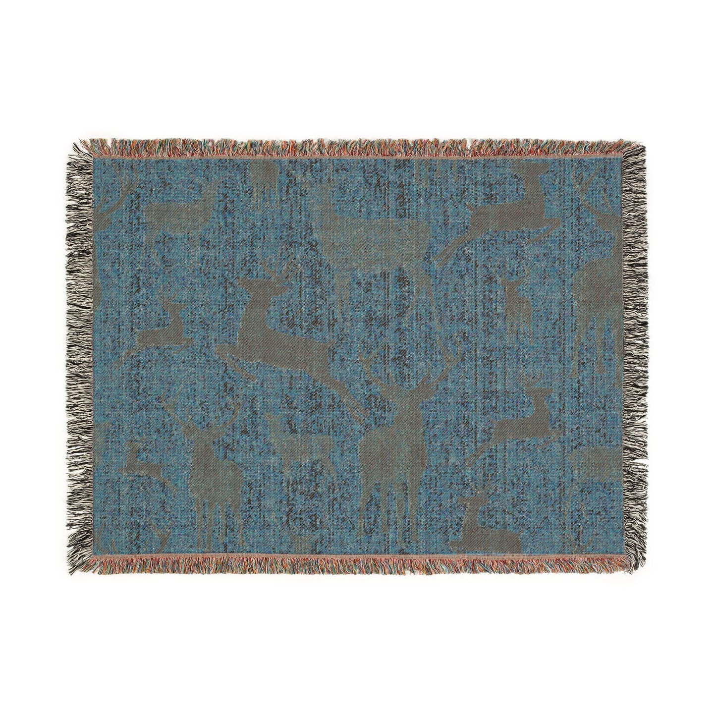 Rustic Reindeer Woven Throw Blanket | Cozy Lodge Cabin Decor | Winter Woodland Home Accent