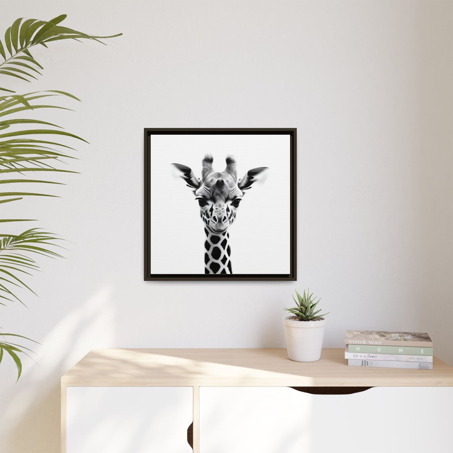 Baby Giraffe Wall Art Black & White Wildlife Photography Print, Cute Giraffe Lover Gift