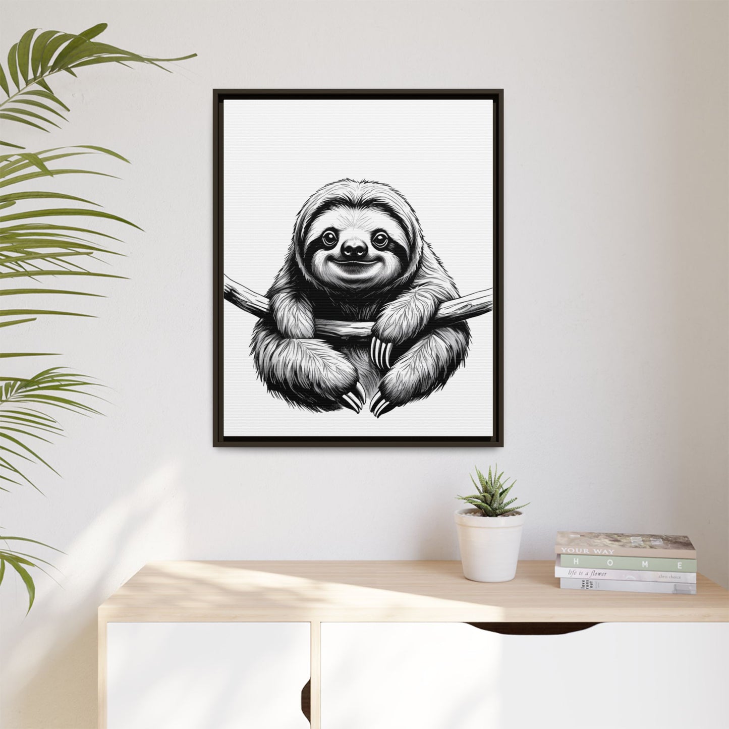 Adorable Sloth Hanging from Tree Branch Black & White Animal Wall Art, Cute Sloth Print, Jungle Theme Nursery Decor, Baby Shower Gift