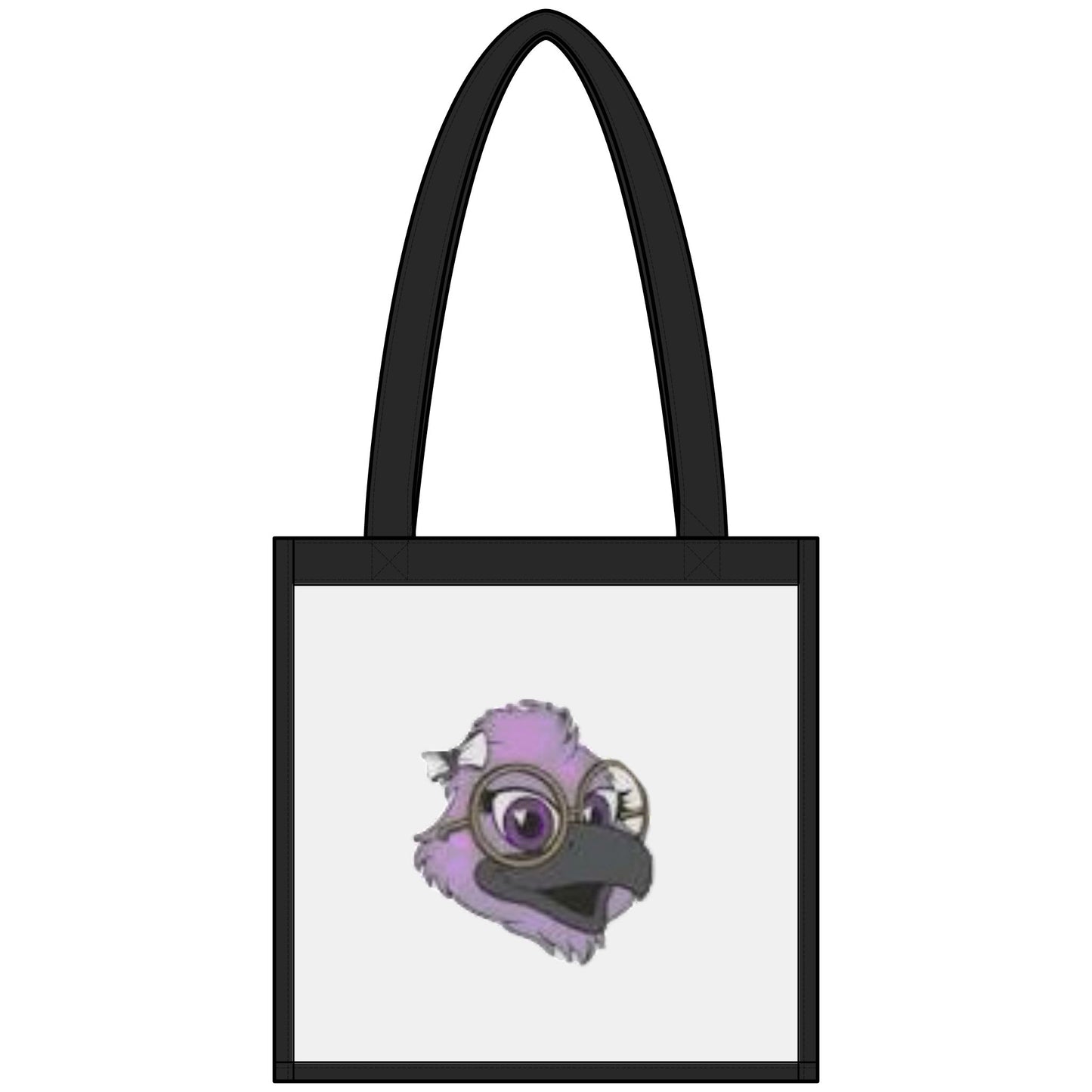 Tote bag with a cartoon character face on a clear background
