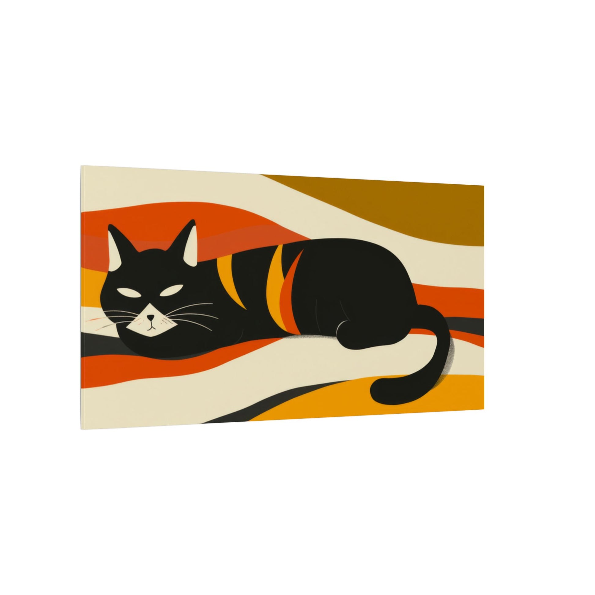 Illustration of a black cat on a striped background