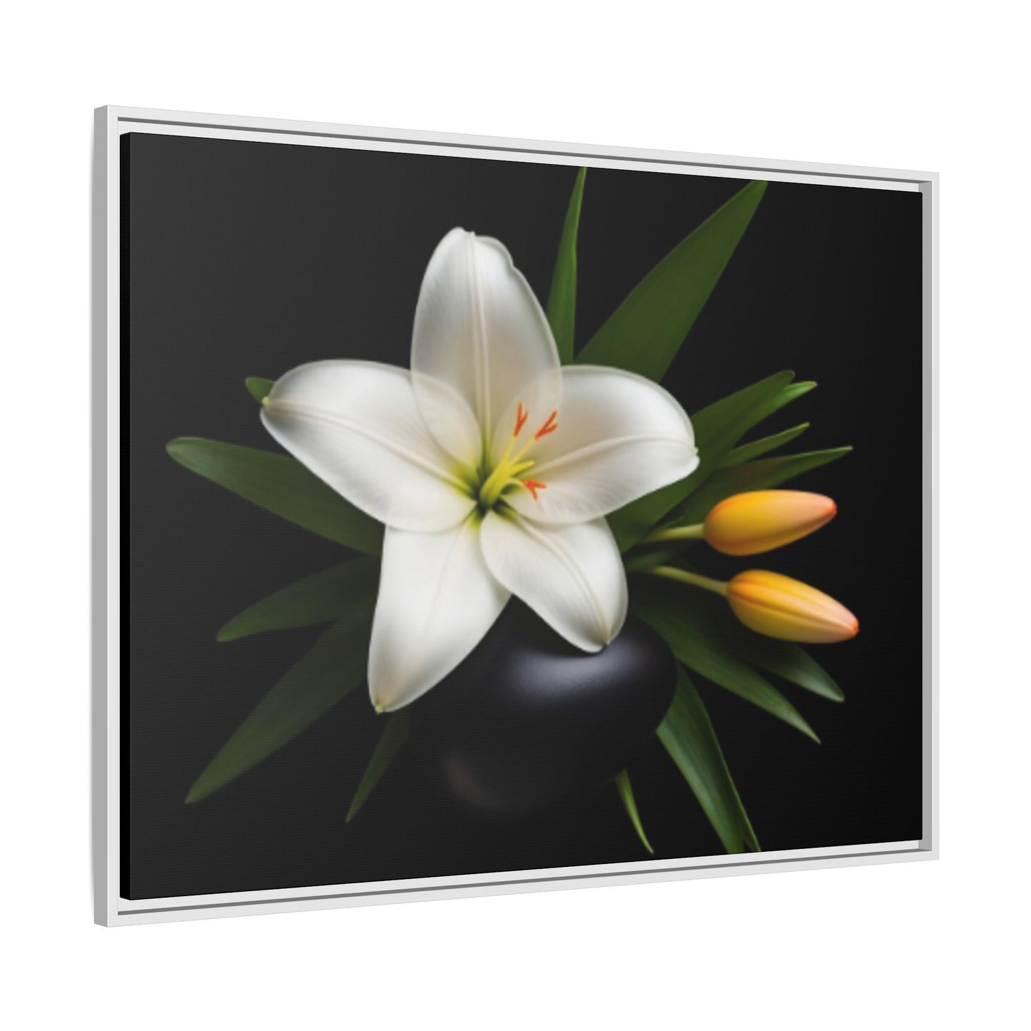 White Lily Wall Art Canvas Print Framed | Elegant Floral Wall Decor for Bedroom, Living Room, Bathroom
