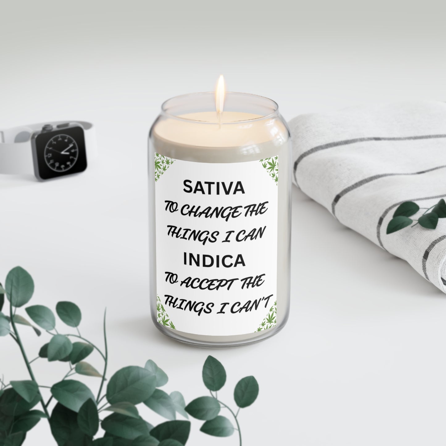 Sativa Indica Candle | Funny Weed Cannabis Lover Gift | Inspirational Candle for Relaxation & Motivation