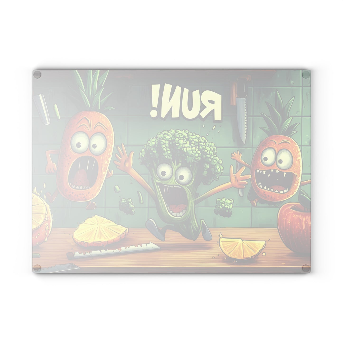 Funny Veggie Glass Cutting Board | Whimsical Kitchen Decor Gift