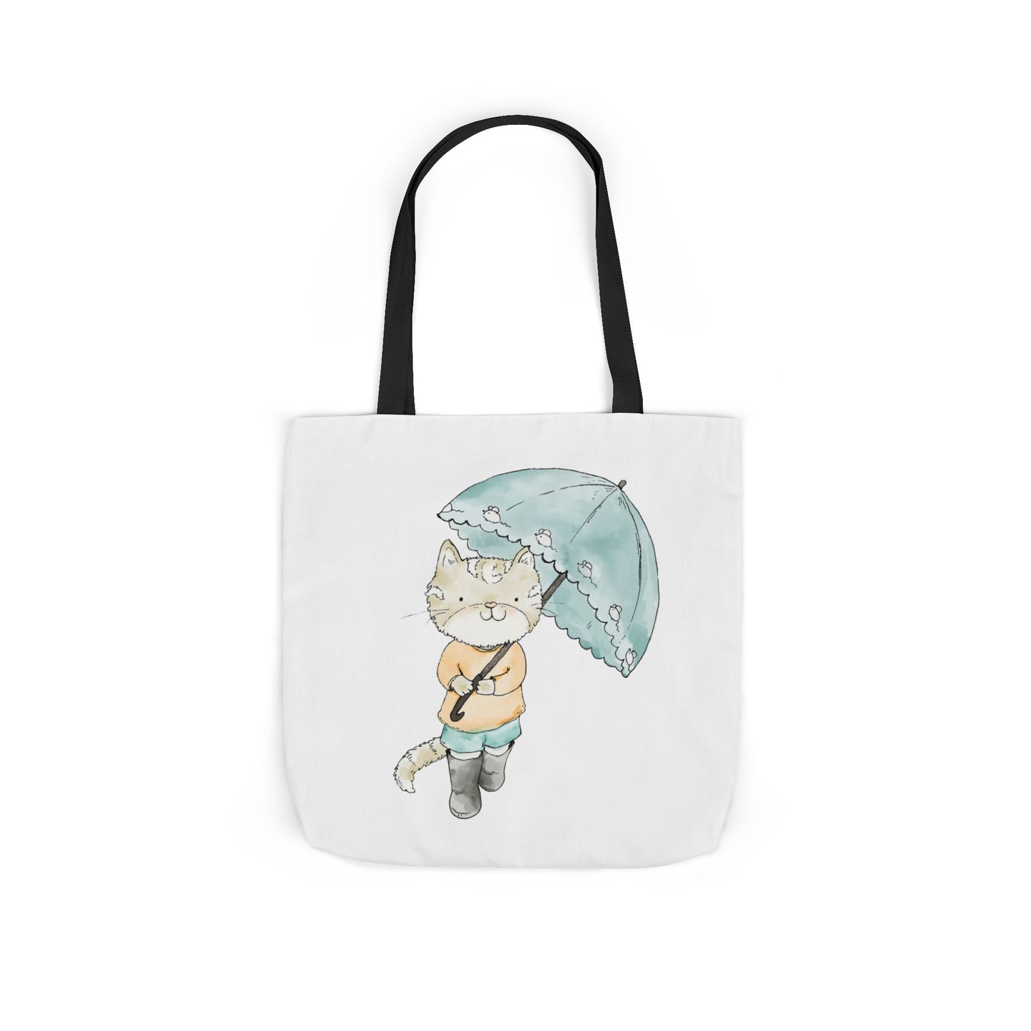 Cat Lover Tote Bag Cute Kitty with Umbrella Rain Boots Cat Lover Eco Tote Bag