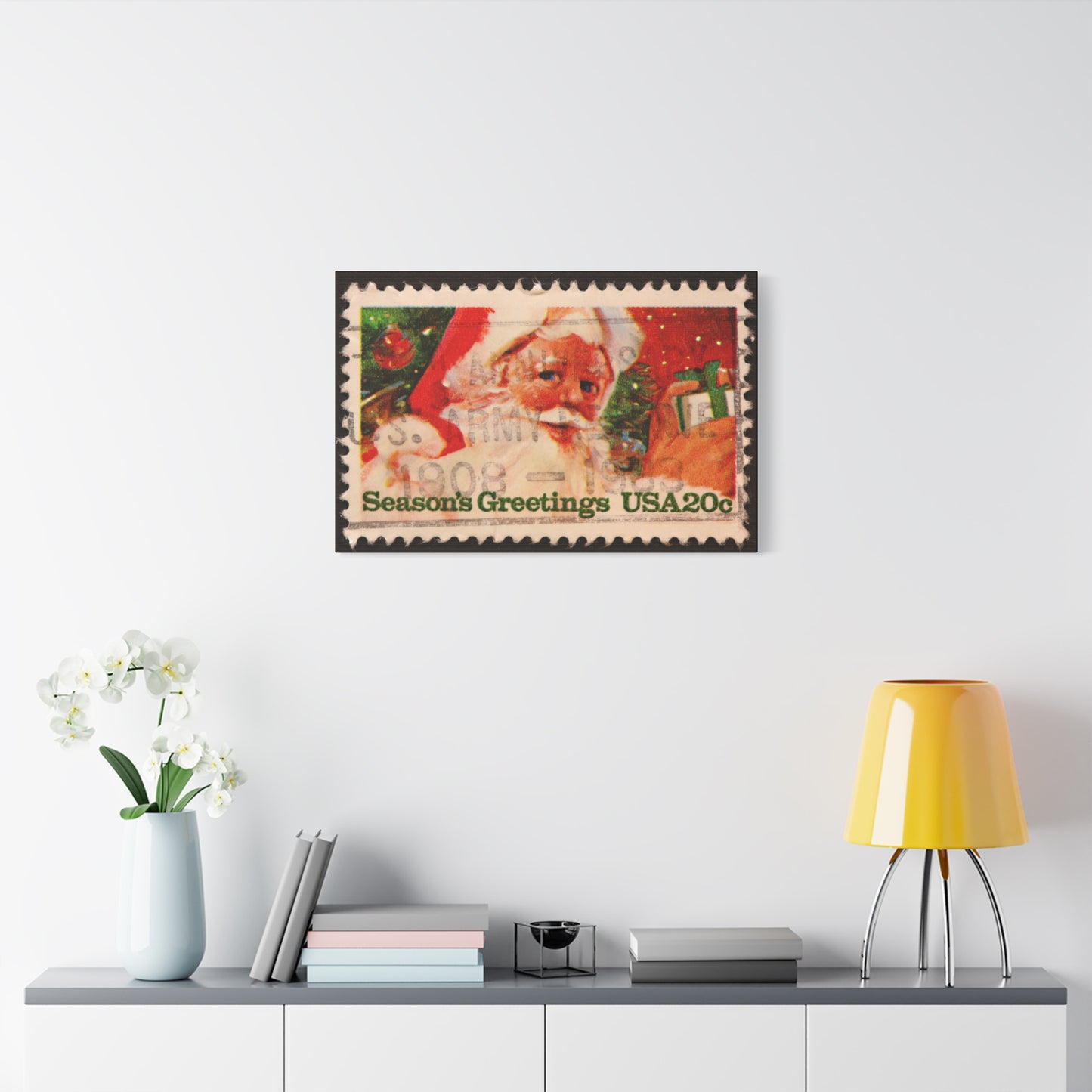 Vintage Santa Claus Stamp Wall Art US Army Postmark | Christmas Decor Mantle Art
