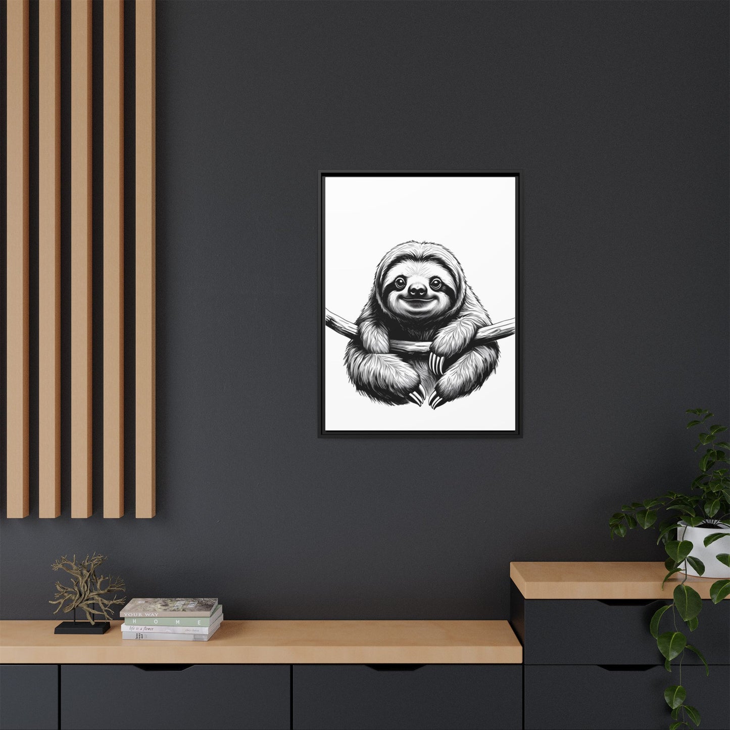 Adorable Sloth Hanging from Tree Branch Black & White Animal Wall Art, Cute Sloth Print, Jungle Theme Nursery Decor, Baby Shower Gift