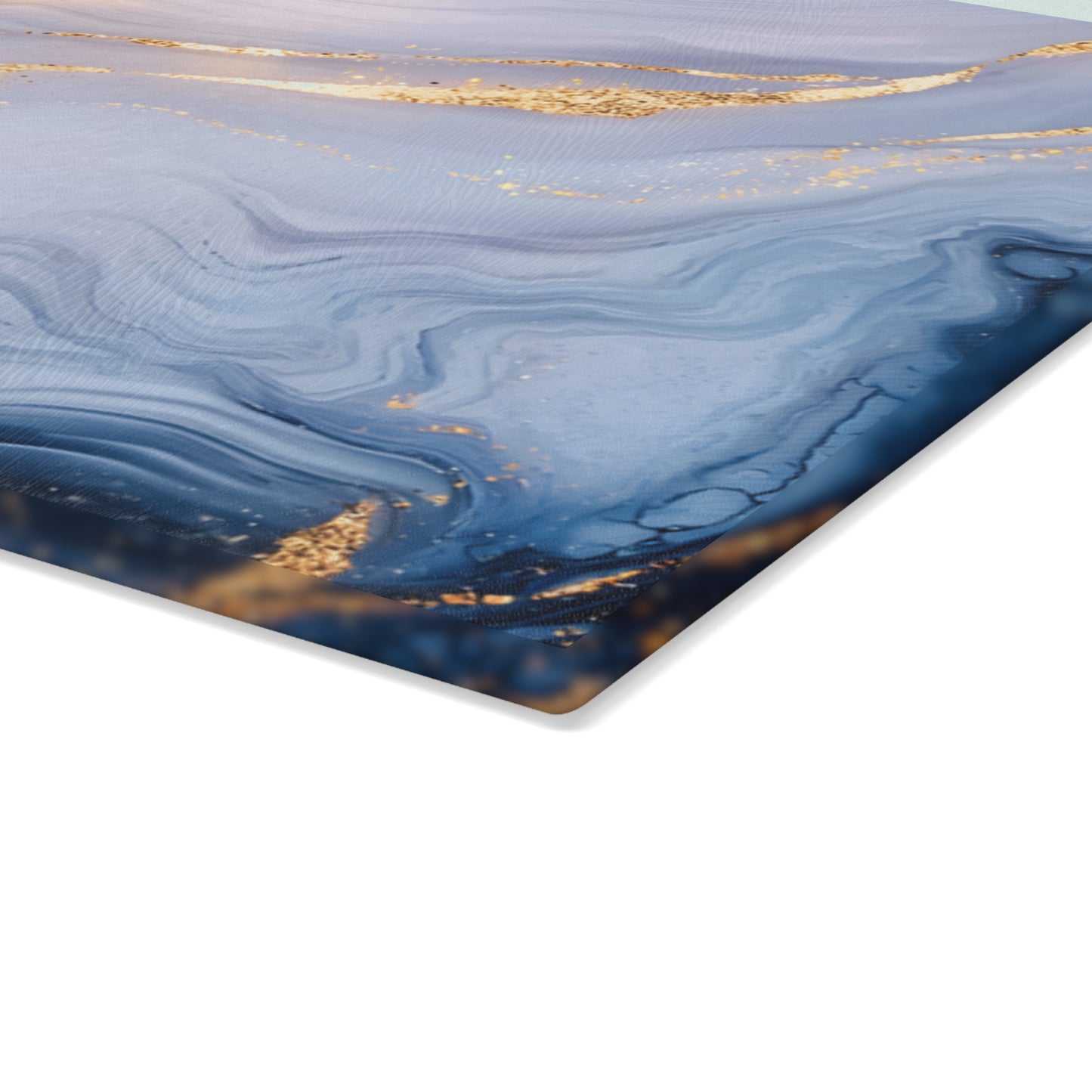 Blue Gold Marble Glass Cutting Board | Abstract Swirl Kitchen Decor