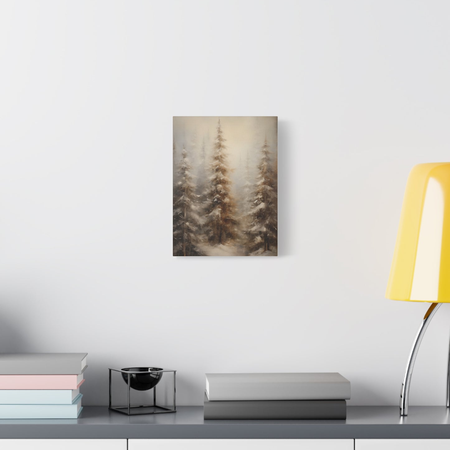 Snowy Pine Forest Winter Canvas Wall Art | Rustic Cabin Decor