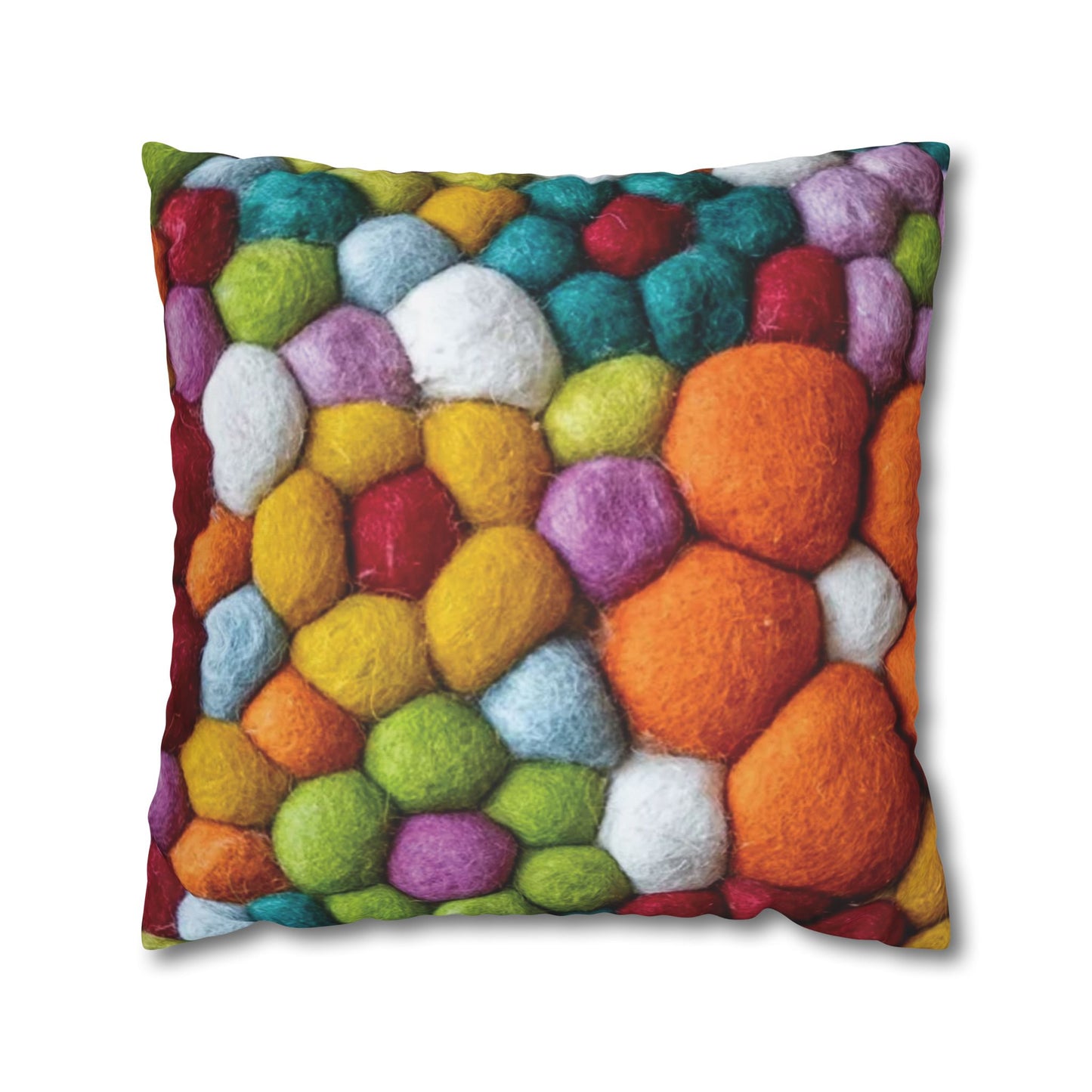 Decorative Pillowcase, Vibrant Colorful Cotton Balls Print, Square Couch Pillow Cover