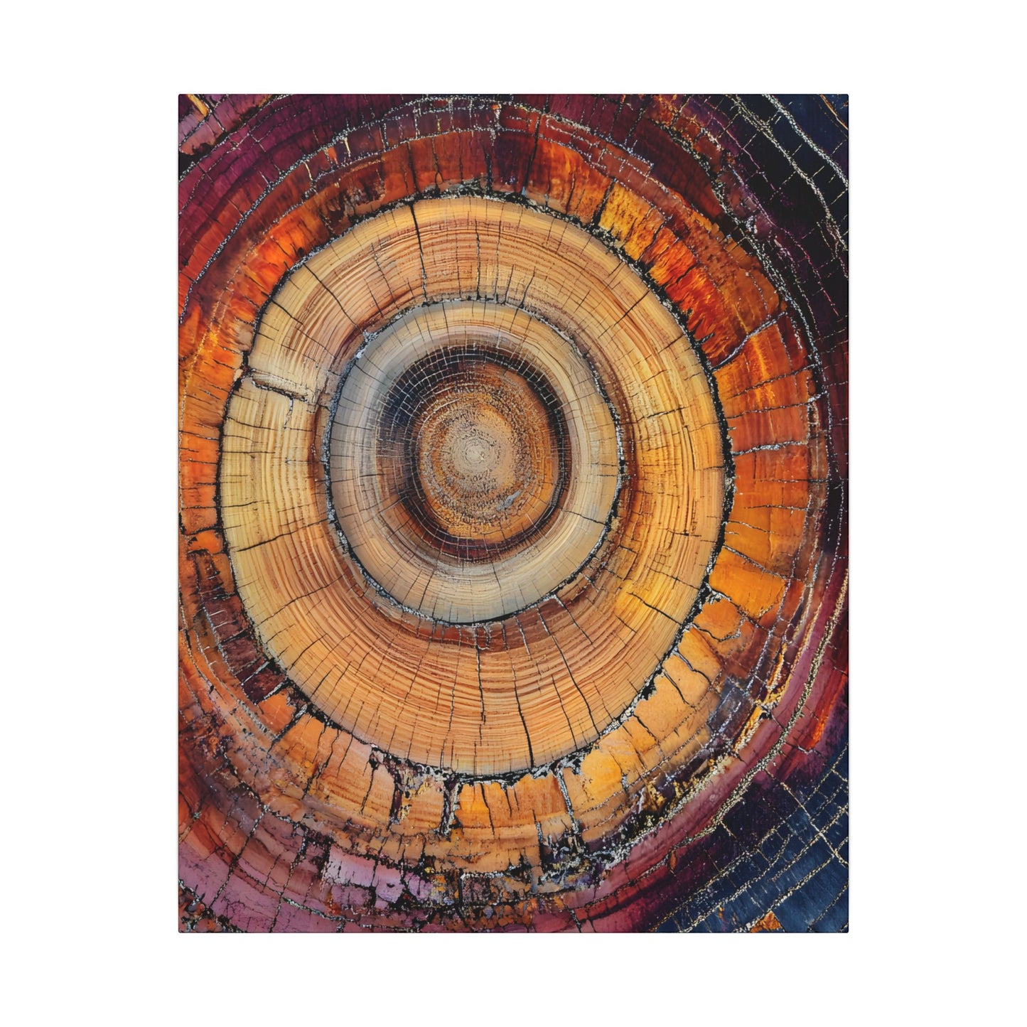 Close-up of a tree stump with concentric rings on a white background