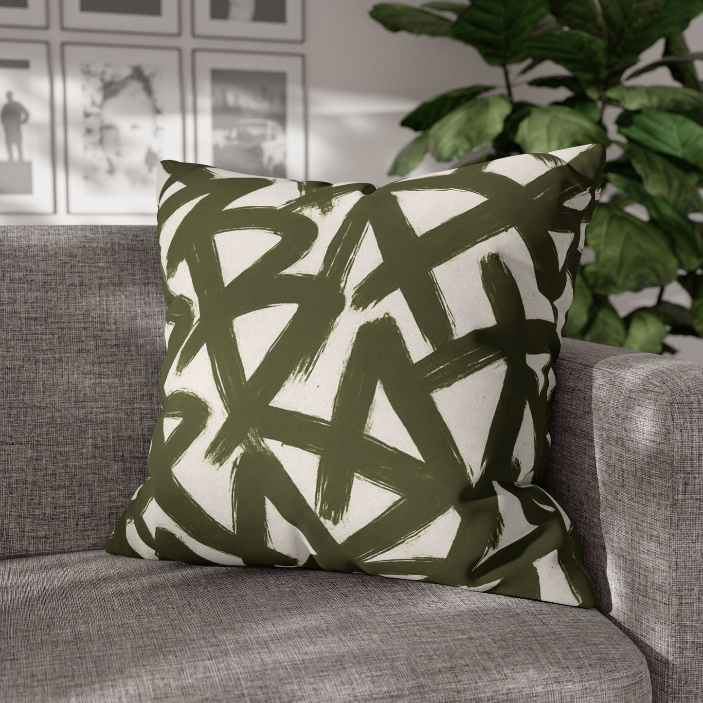Throw Pillow Cover, Green Graffiti Brush Strokes Square Pillowcase Cover