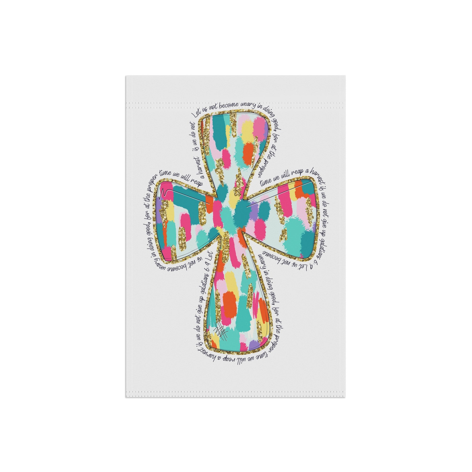 Colorful cross design on a white background