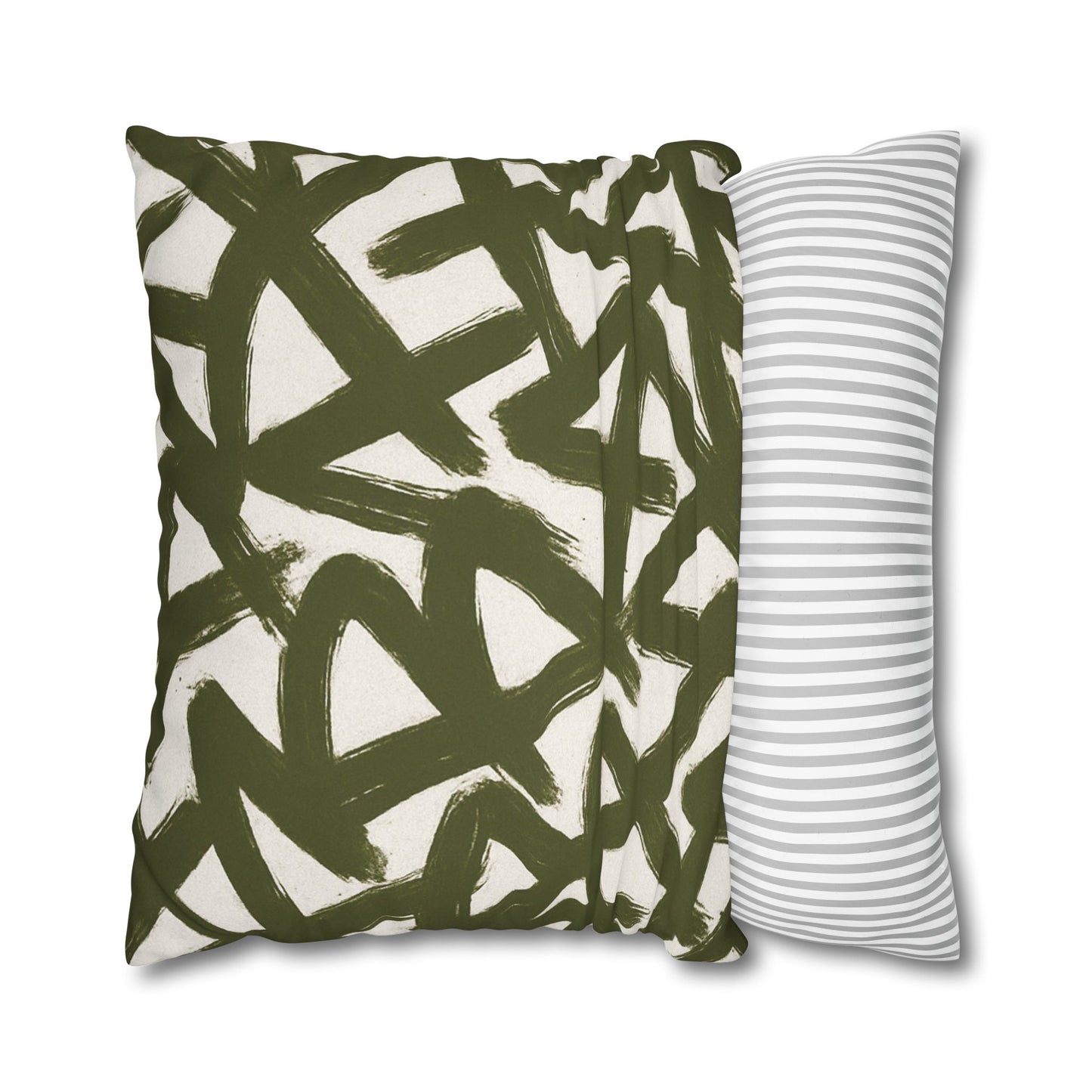 Throw Pillow Cover, Green Graffiti Brush Strokes Square Pillowcase Cover