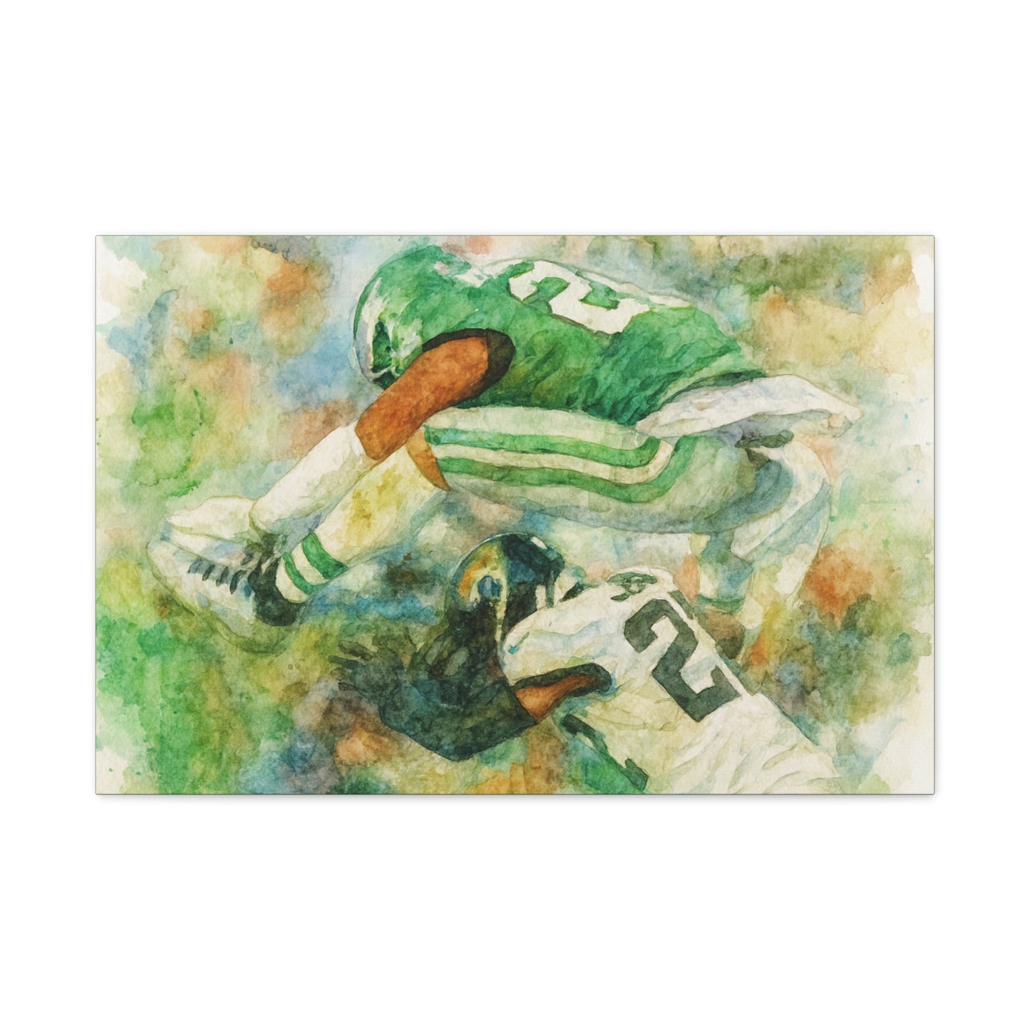 Saquon Barkley Backwards Hurdle Watercolor Canvas | Philadelphia Eagles Football Wall Art Print on 1.25"  Canvas | Game Day Fan Cave Gift